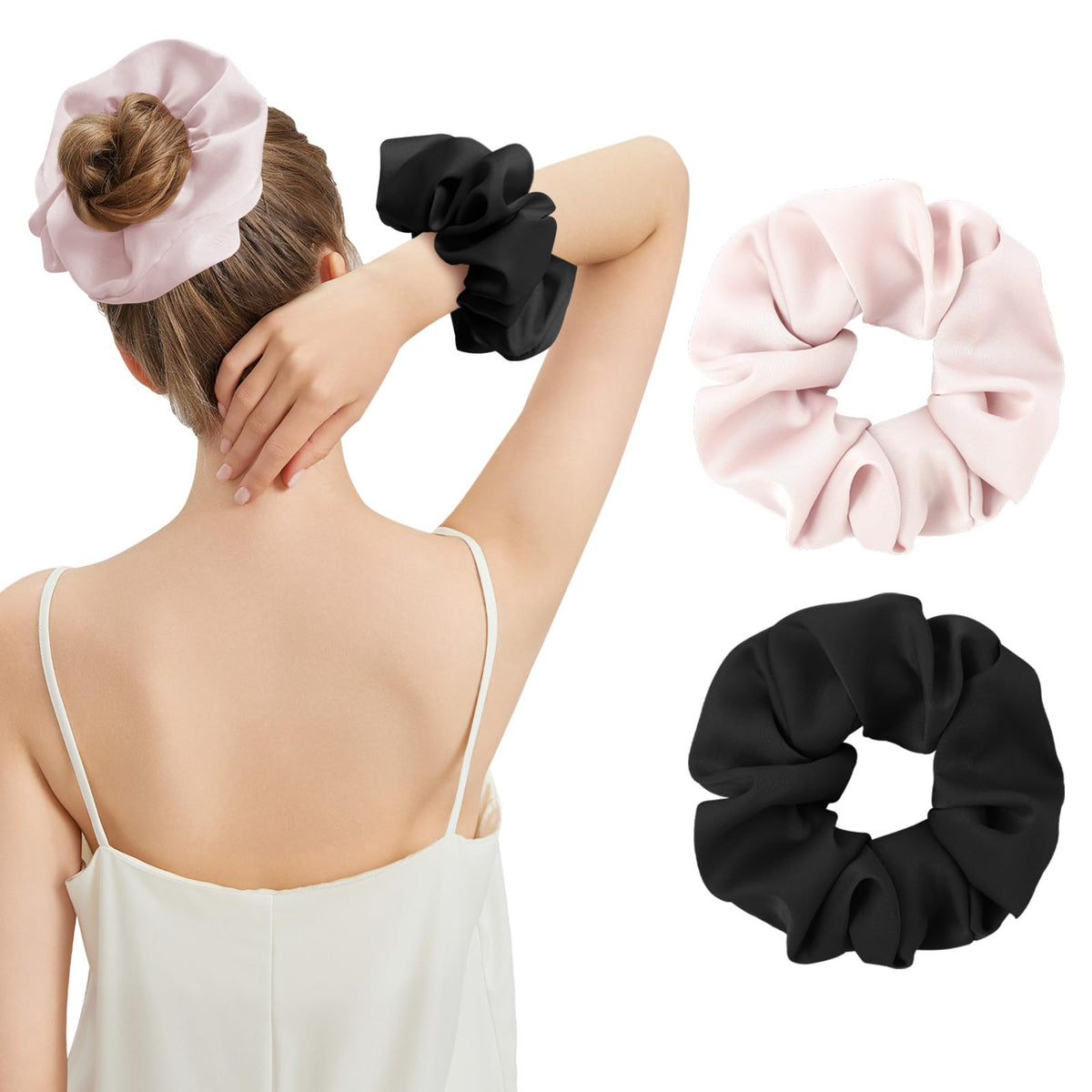 100% Mulberry Silk Scrunchies for Women, Oversized XL Hair Tie for Sleeping, Gentle No Damage Hair Accessory for All Hair Types, Soft Pure Silk Ponytail Holder