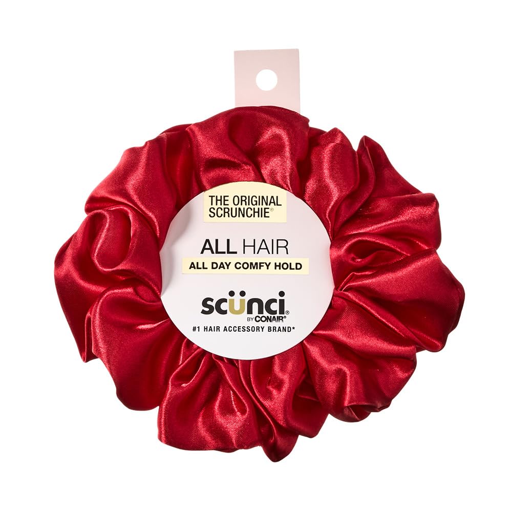 Scunci by Conair The Original Scrunchie hair accessories - hair accessories for women - hair ties - trendy hair accessories - Jumbo Size in Washable White Nylon Silk- 1 Count