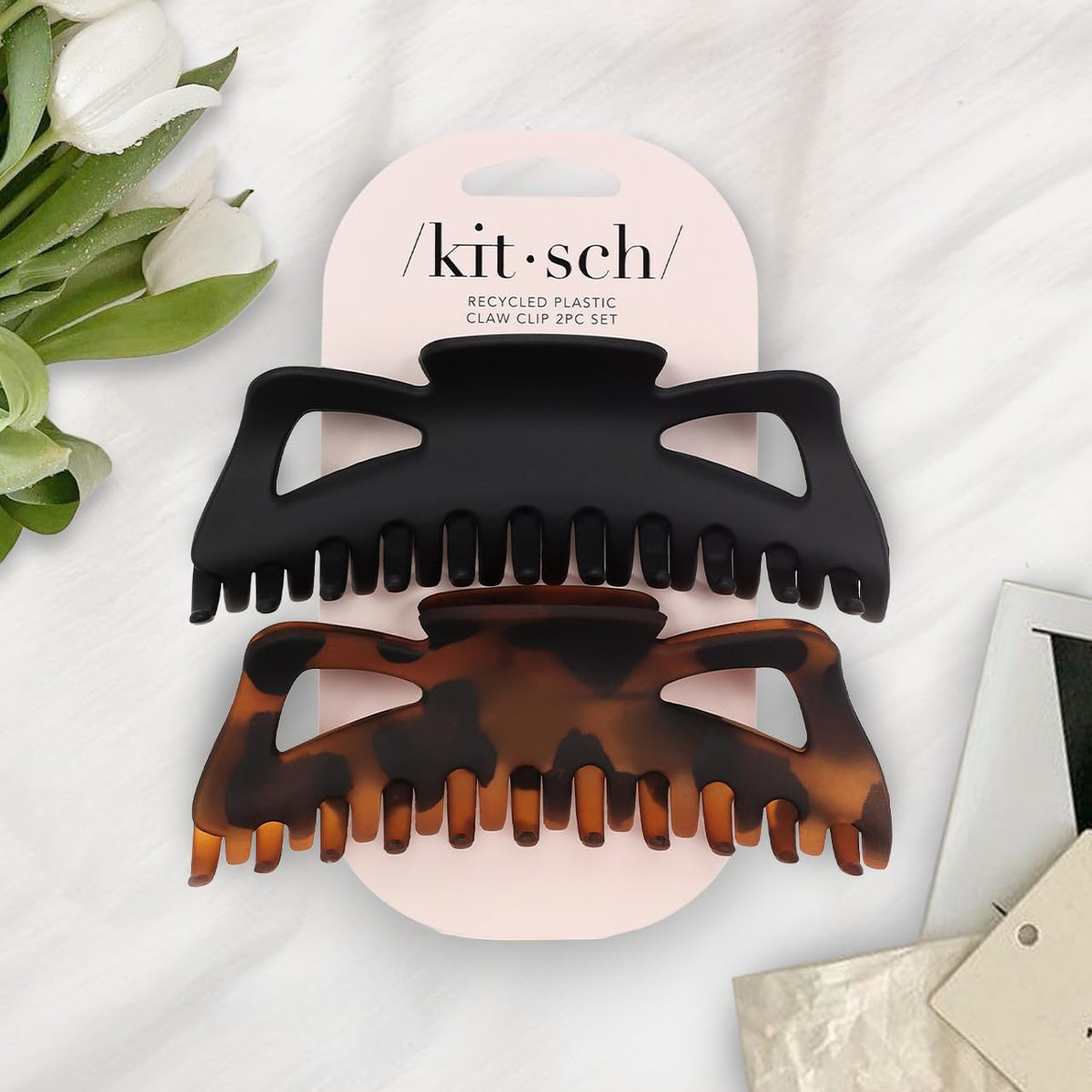 Kitsch 5 Inch Large Claw Clips for Thick and Long Hair - Black & Tort, 2pcs