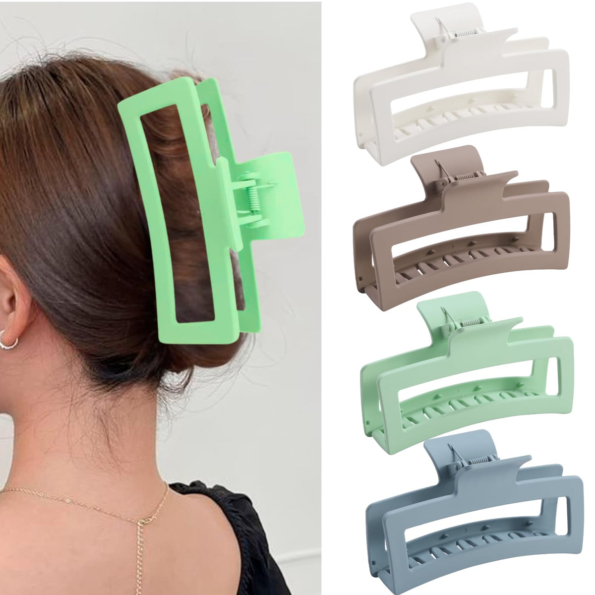 ZYTJ 5 Inche Extra Large Claw Clips for Thick Hair and Long Hair, 4 Pack Xl Jumbo Claw clips, Oversized Matte Non-slip Rectangle Hair Clips for Women, Big Strong Hold Jaw Clip,Neutral Color