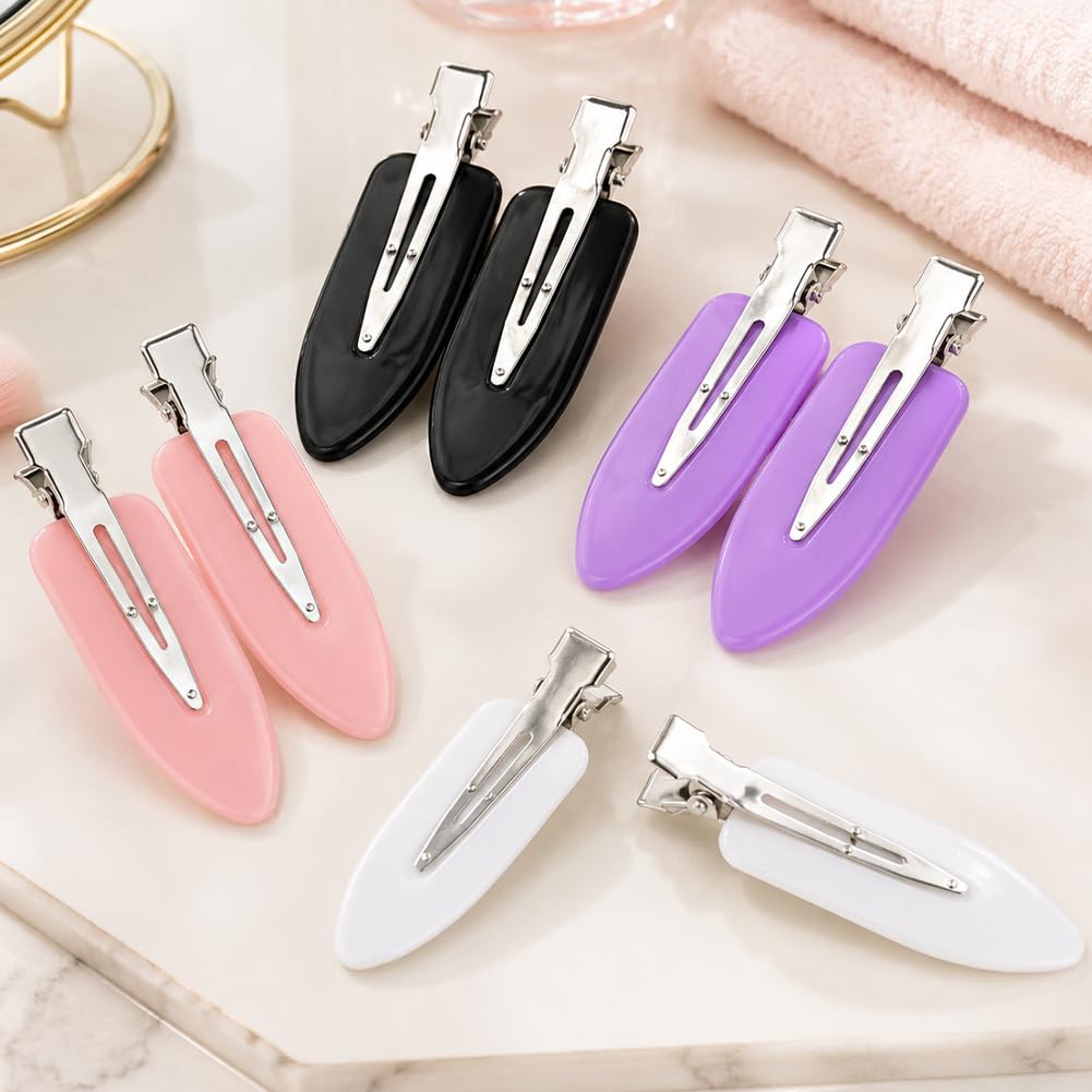 8 Pcs No Crease Hair Clips – Creaseless Flat Clips for Makeup and Styling, Gold Metal Handles No Bend Design, Holds Bangs During Skin Care, Daily Styling & Getting Ready-Pink,Blue,Yellow,Purple