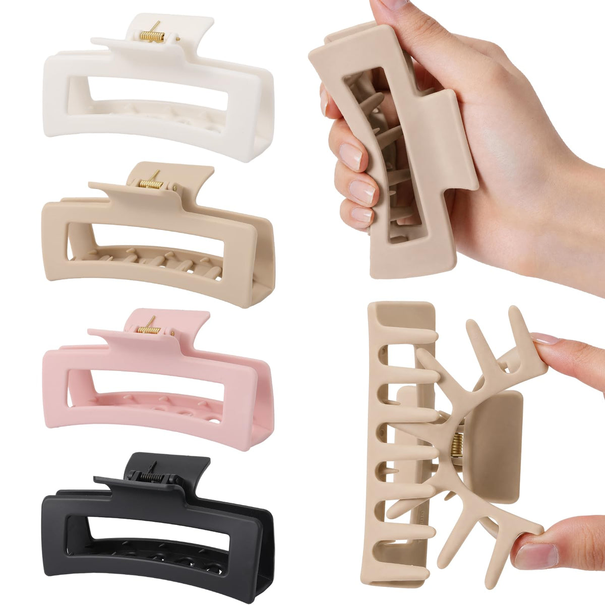 Auseibeely 6 Pack 4.1 Inch Large Claw Clips for Thick Hair, Big Tortoise Shell Claw Clip for women, Square Hair Clips for Thick/Long/Curly Hair, Strong Hold Non-slip Baseball Jaw Clip Accessories
