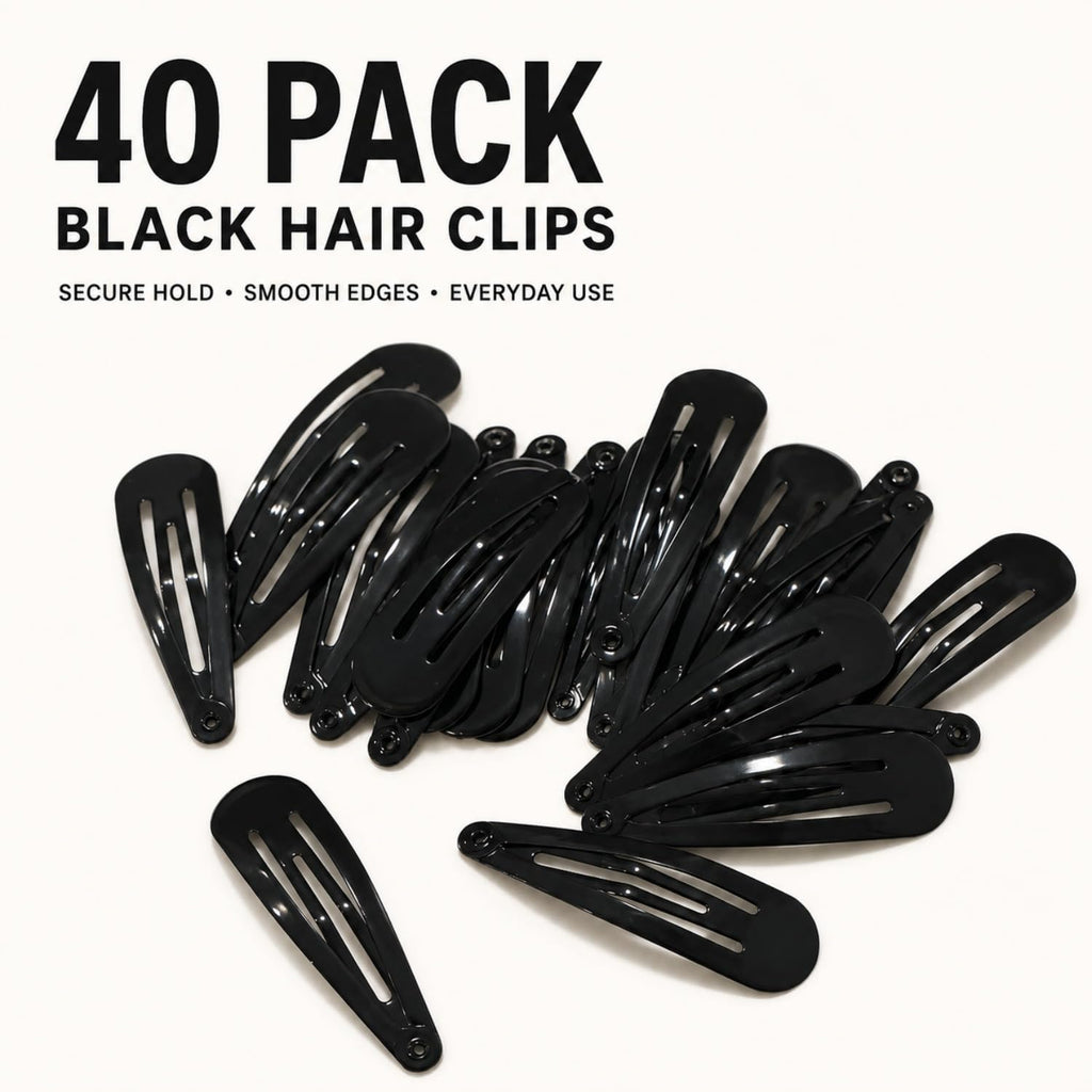 40 Pack Black 2 Inch Barrettes Women Metal Snap Hair Clips Accessories