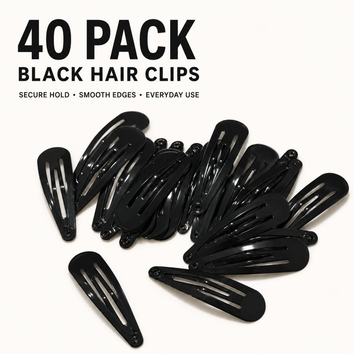40 Pack Black 2 Inch Barrettes Women Metal Snap Hair Clips Accessories