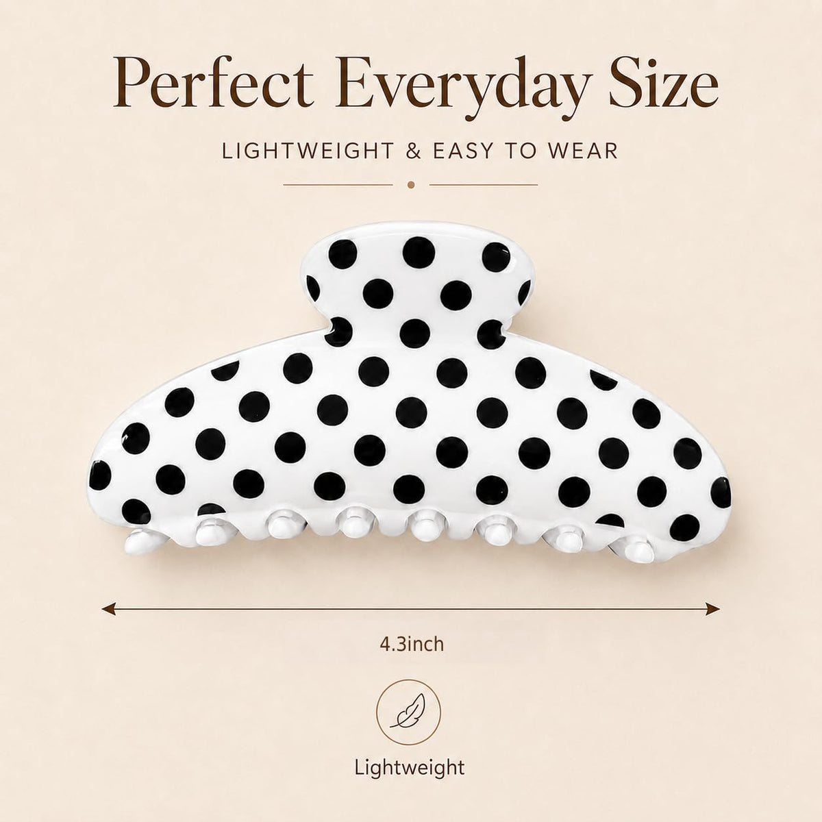 Claw Clips for Thick Hair | Polka Dot All Styles | Secure Grip, White, 1 Pack