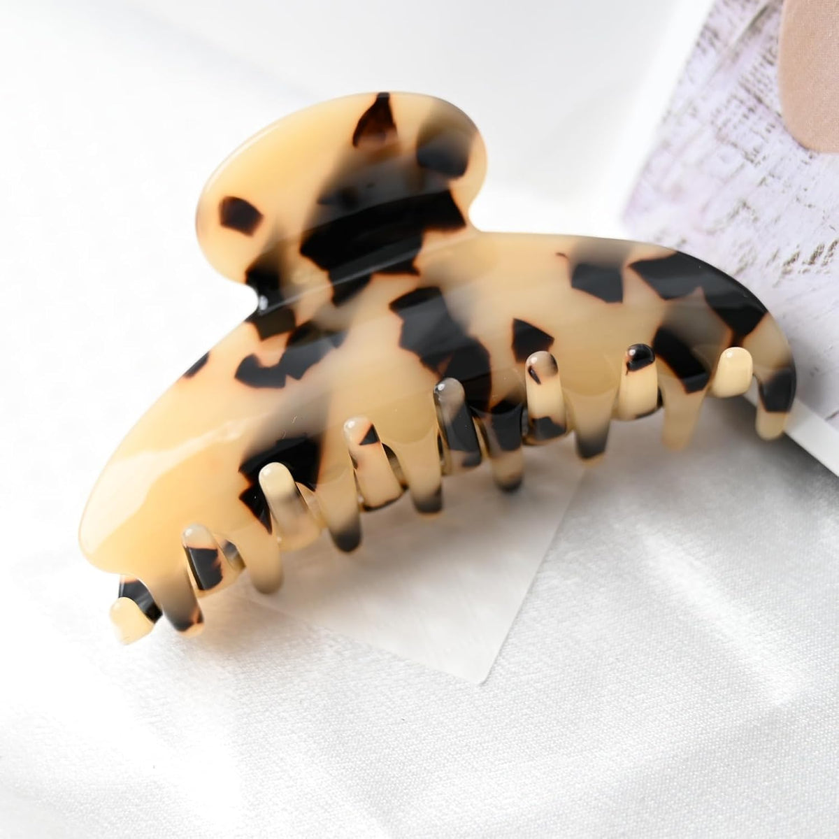 Large Size 3.5" Handmade Celluloid French Design Barrettes Tortoise Shell Claw Fashion Accessories Hair Clip for Women (B)
