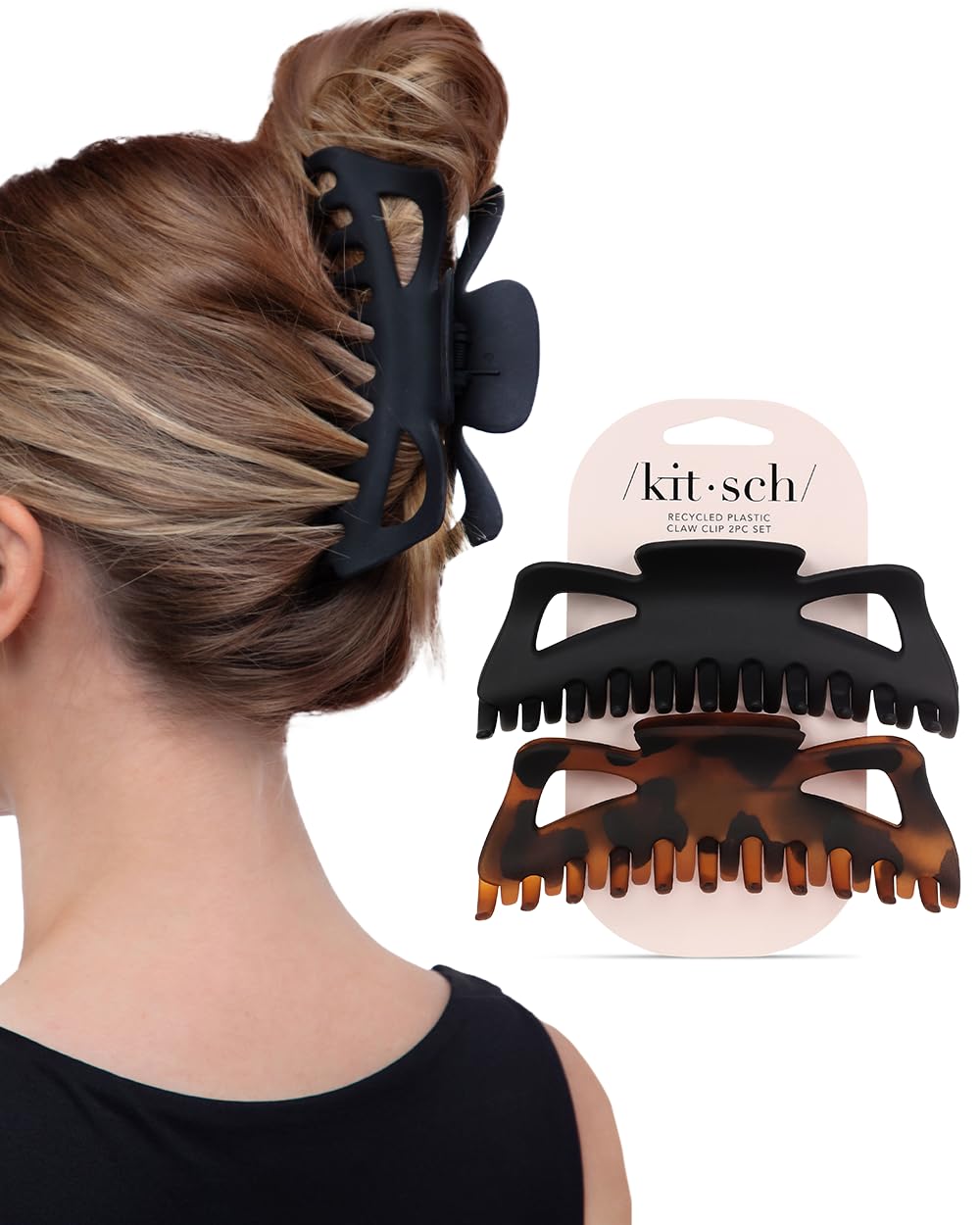 Kitsch 5 Inch Large Claw Clips for Thick and Long Hair - Black & Tort, 2pcs
