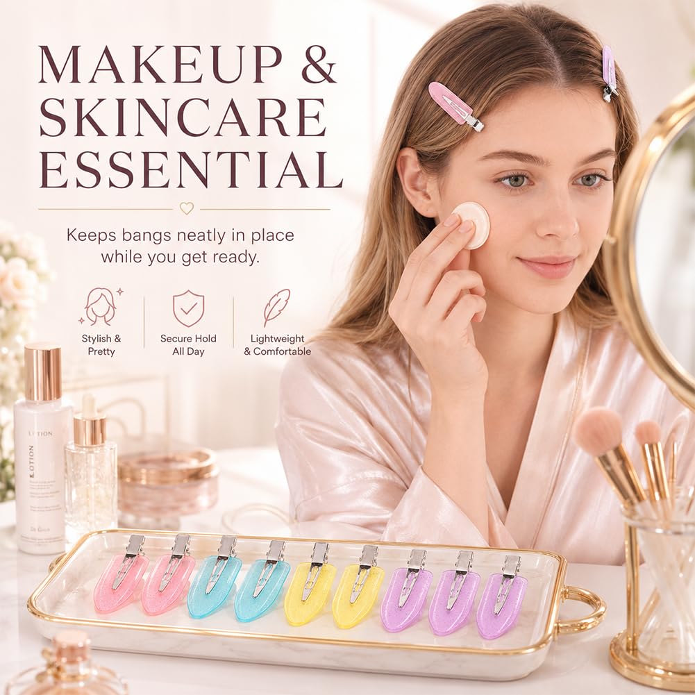 8 Pcs No Crease Hair Clips – Creaseless Flat Clips for Makeup and Styling, Gold Metal Handles No Bend Design, Holds Bangs During Skin Care, Daily Styling & Getting Ready-Pink,Blue,Yellow,Purple
