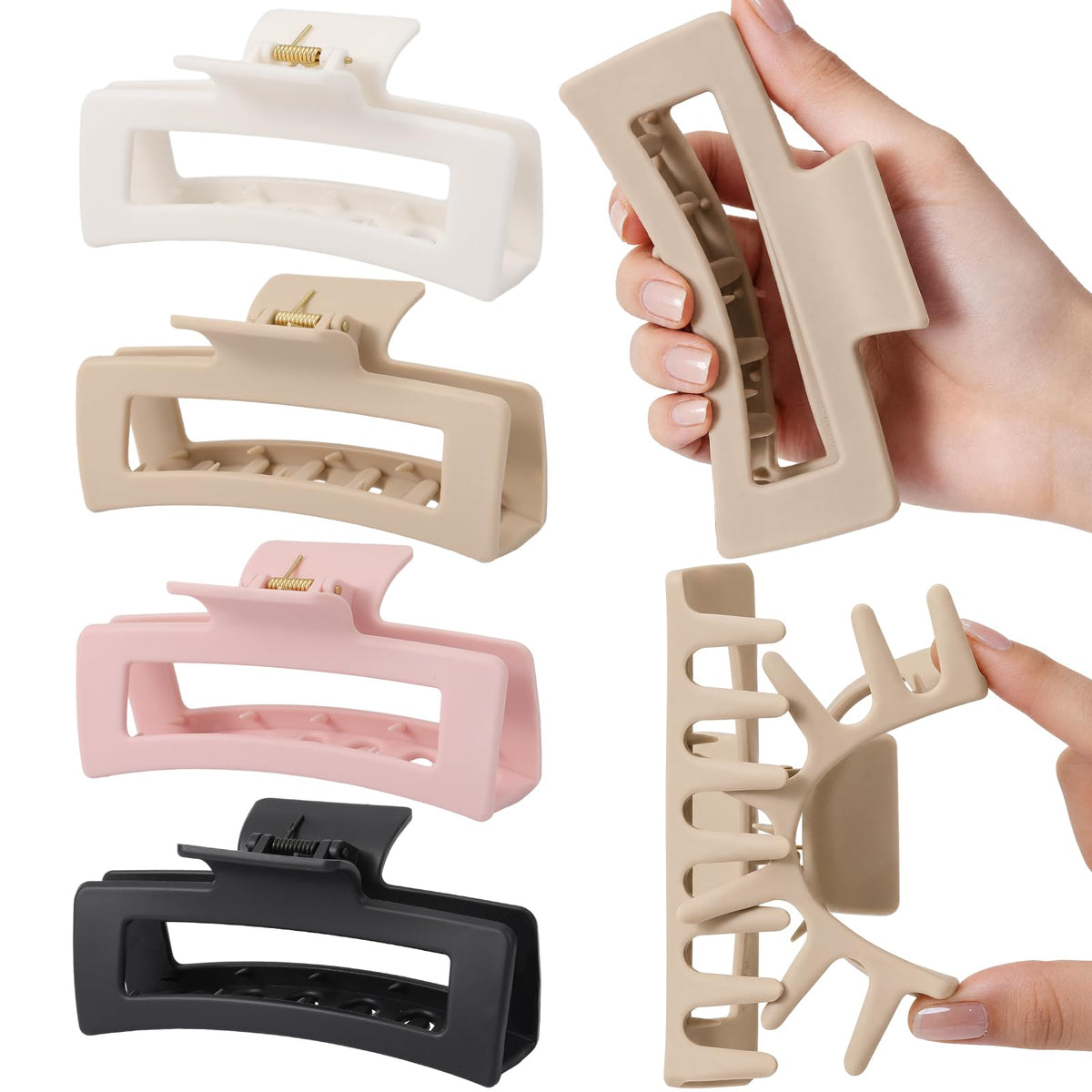 Auseibeely 4 Pack 5 Inch Extra Large Claw Clips for Thick Hair, Jumbo Tortoise Shell Claw Clip for Hat, Big Square Hair Clips for Thick/Long/Curly Hair, Non-slip Baseball Jaw Accessories