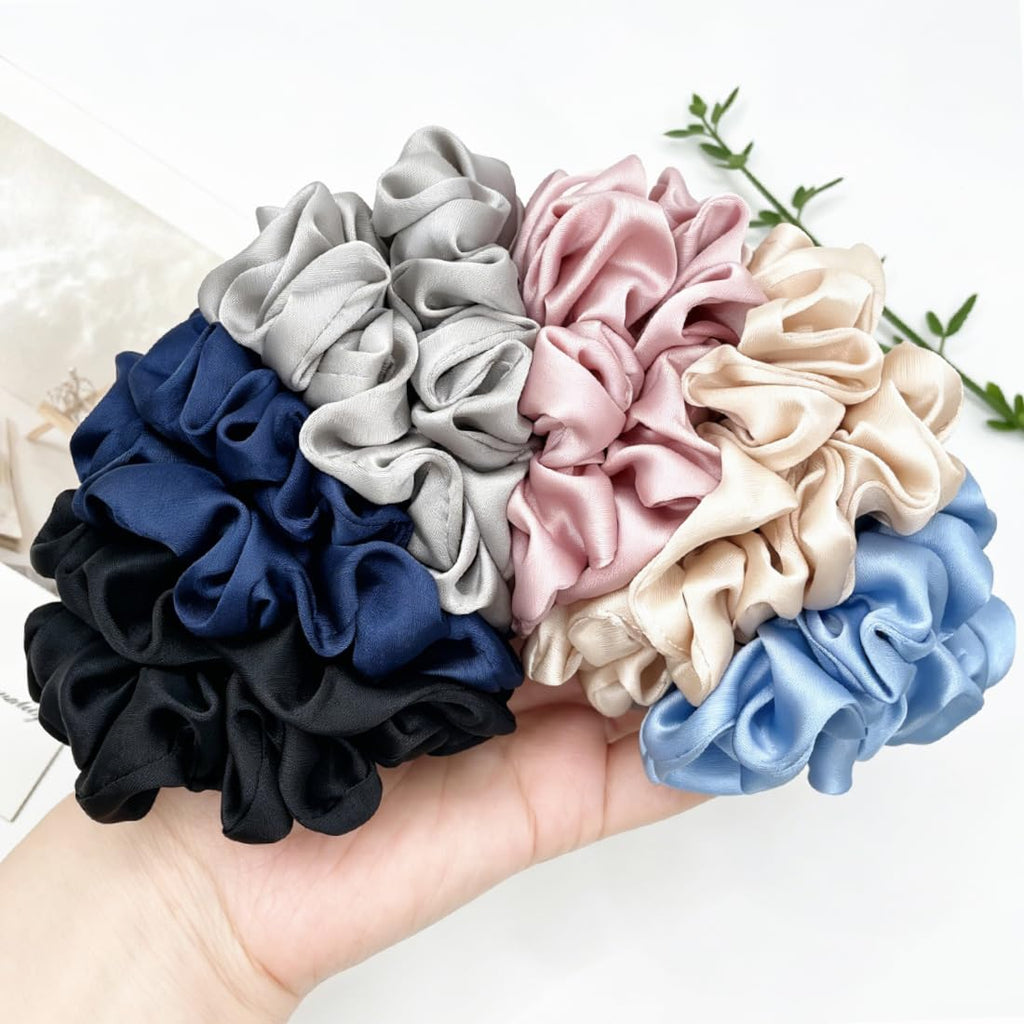 Satin Hair Scrunchies 3.15in High Elastic Hair Ties 12pcs Ponytail Holders