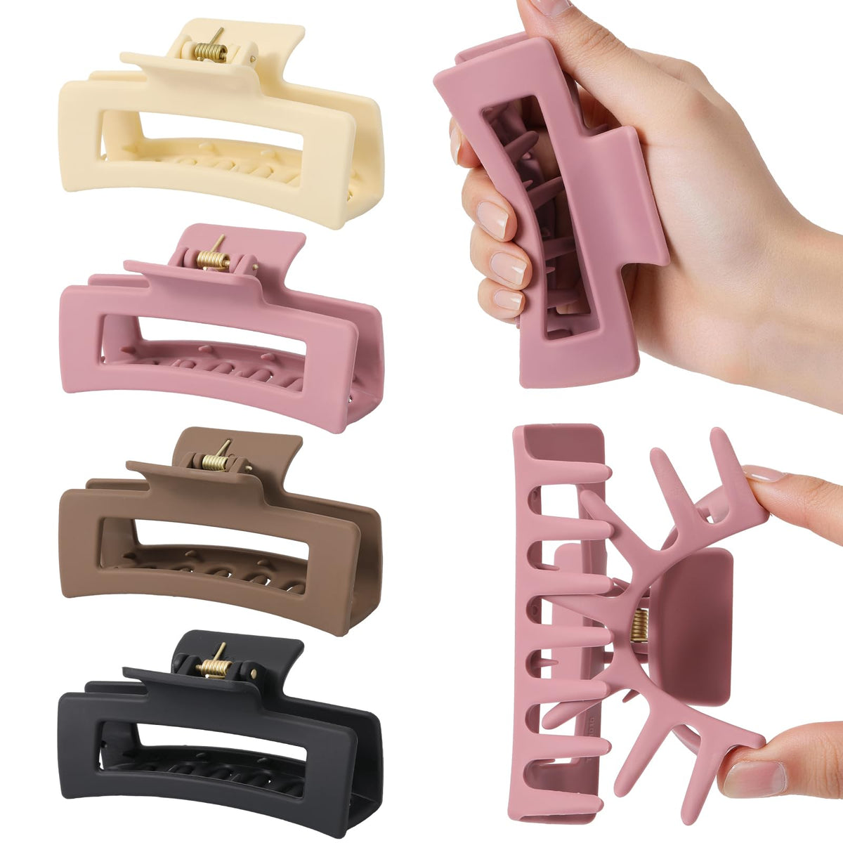 Auseibeely 6 Pack 4.1 Inch Large Claw Clips for Thick Hair, Big Tortoise Shell Claw Clip for women, Square Hair Clips for Thick/Long/Curly Hair, Strong Hold Non-slip Baseball Jaw Clip Accessories