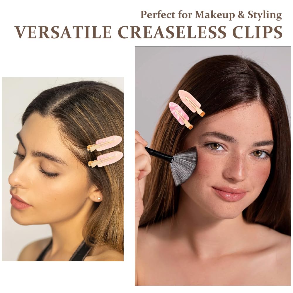 Creaseless Flat Hair Clips No Crease for Women, Non‑Slip No‑Bend Styling Clips for Makeup, Pink, 12 PCS