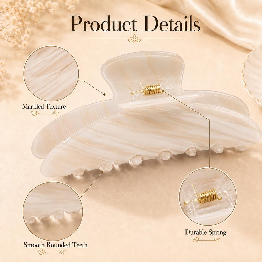 Large Claw Clip | 4.33-Inch Marbled PVC | Ivory Cream, 1 Pack