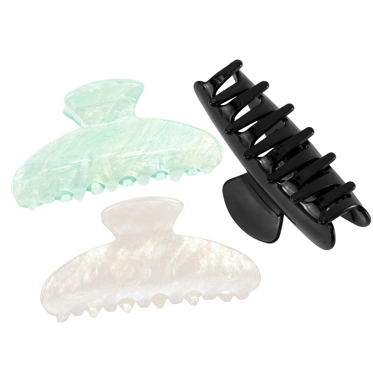 Aprince Claw Clips for Women 3Pcs, Acrylic Claw Clips Non-slip, Large Hair Clips for Thick Hair, Marble Clip Strong Hold, Banana Clip French Barrettes, Cute Hair Clips Glitter (Pink, White, Black)