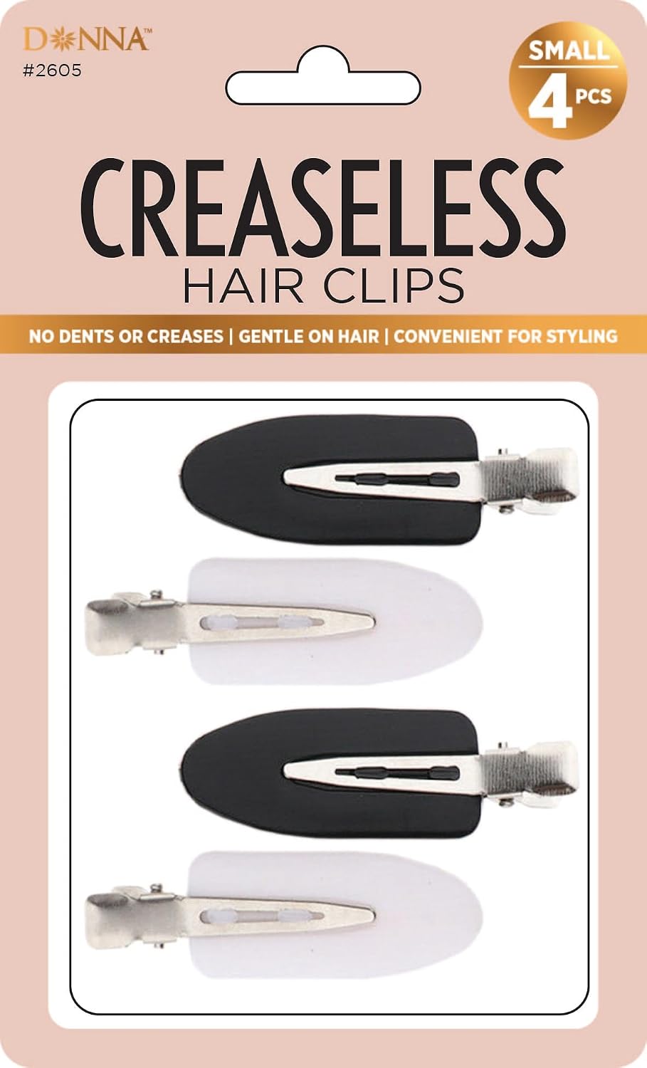 DONNA Creaseless Hair Clips – No Dent Styling Clips for Makeup & Blow Drying – Soft Silicone Grip, Gentle on Hair – 4 Pack, Small Size BLACK WHITE COLOR