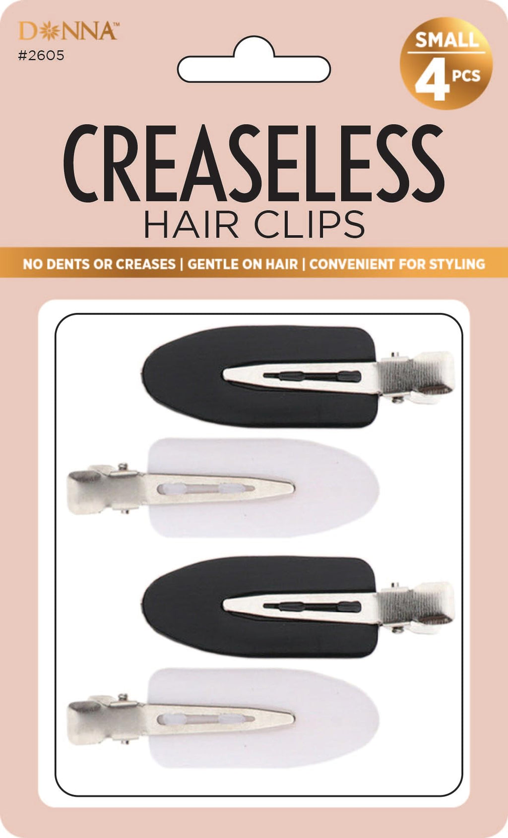 DONNA Creaseless Hair Clips – No Dent Styling Clips for Makeup & Blow Drying – Soft Silicone Grip, Gentle on Hair – 4 Pack, Small Size BLACK WHITE COLOR