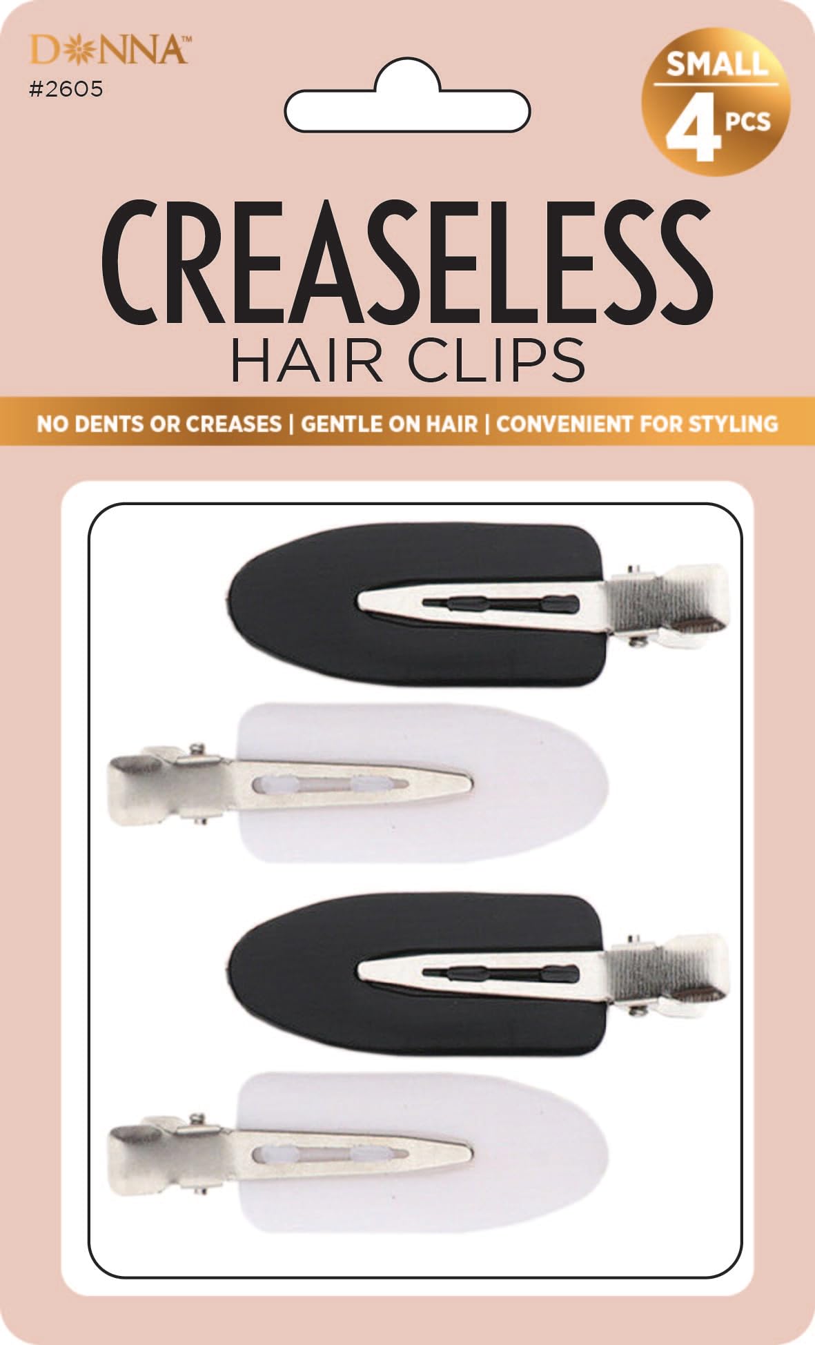 DONNA Creaseless Hair Clips – No Dent Styling Clips for Makeup & Blow Drying – Soft Silicone Grip, Gentle on Hair – 4 Pack, Small Size BLACK WHITE COLOR