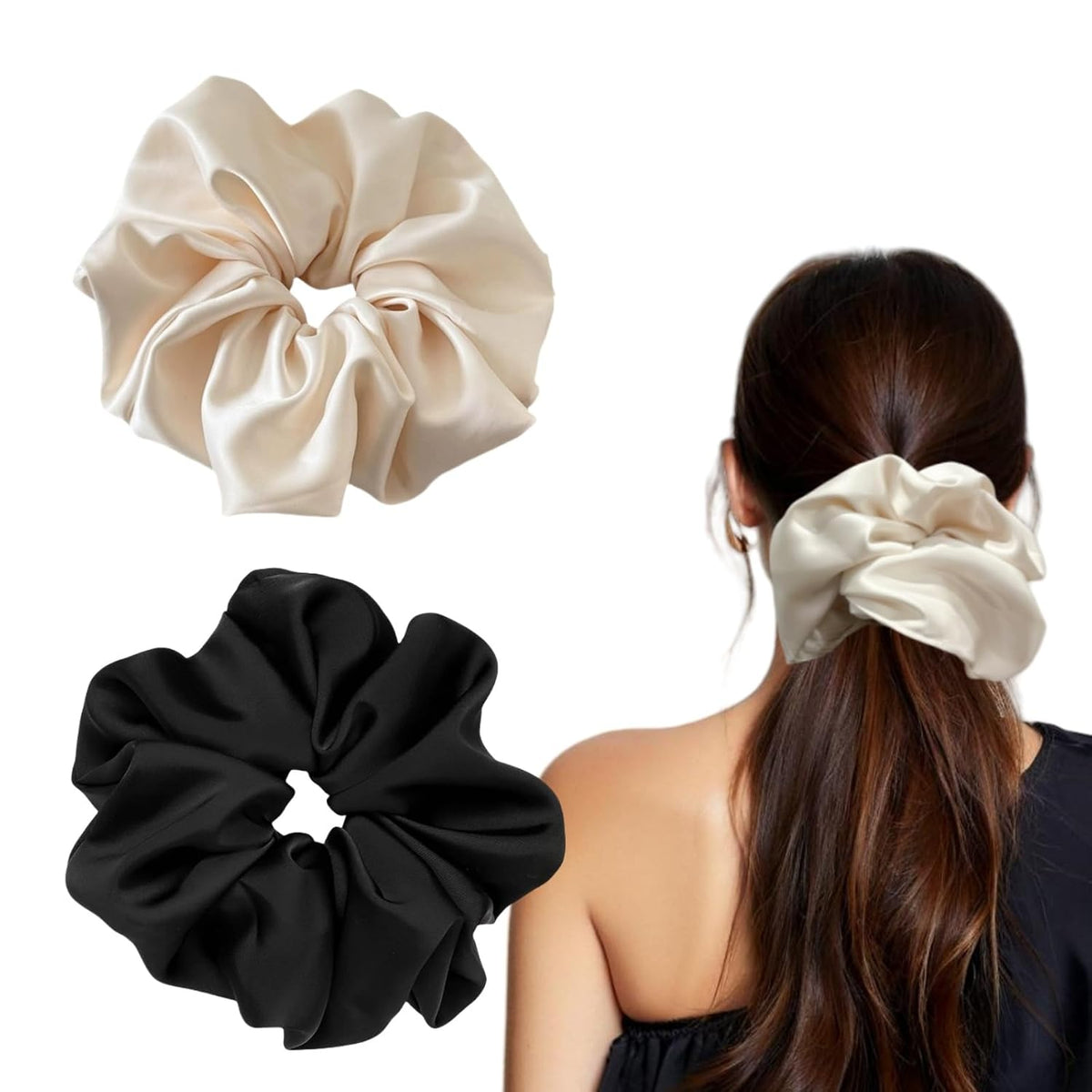 PIDOUDOU 2 Pack Jumbo Satin Silk Scrunchies, 7.5 Inch Hair Ties