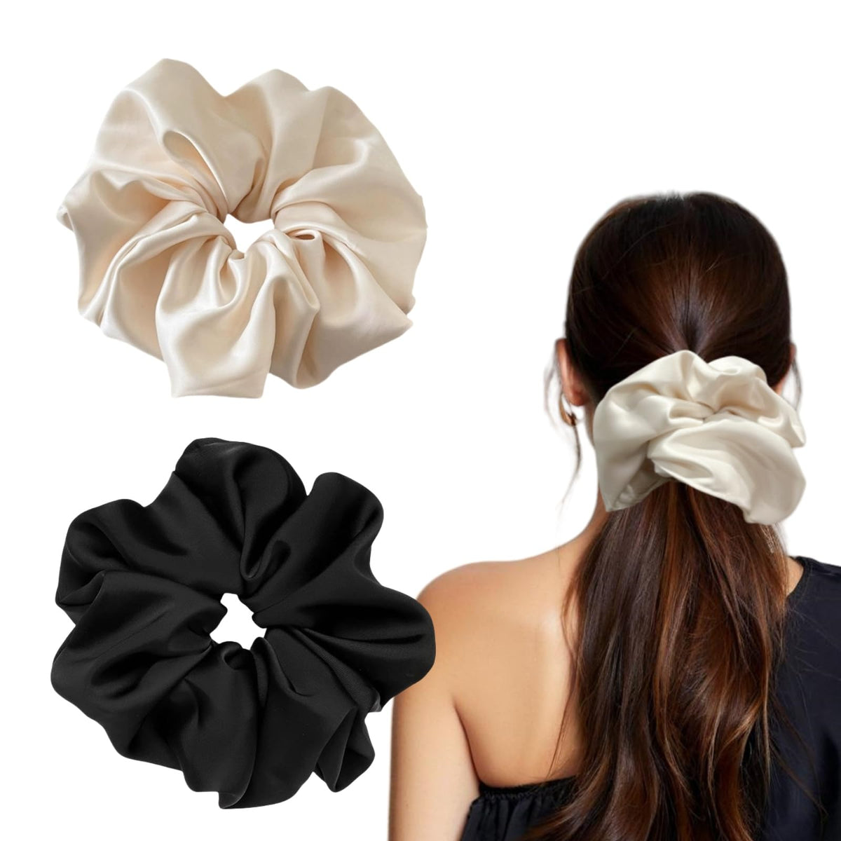 PIDOUDOU 2 Pack Jumbo Satin Silk Scrunchies, 7.5 Inch Hair Ties