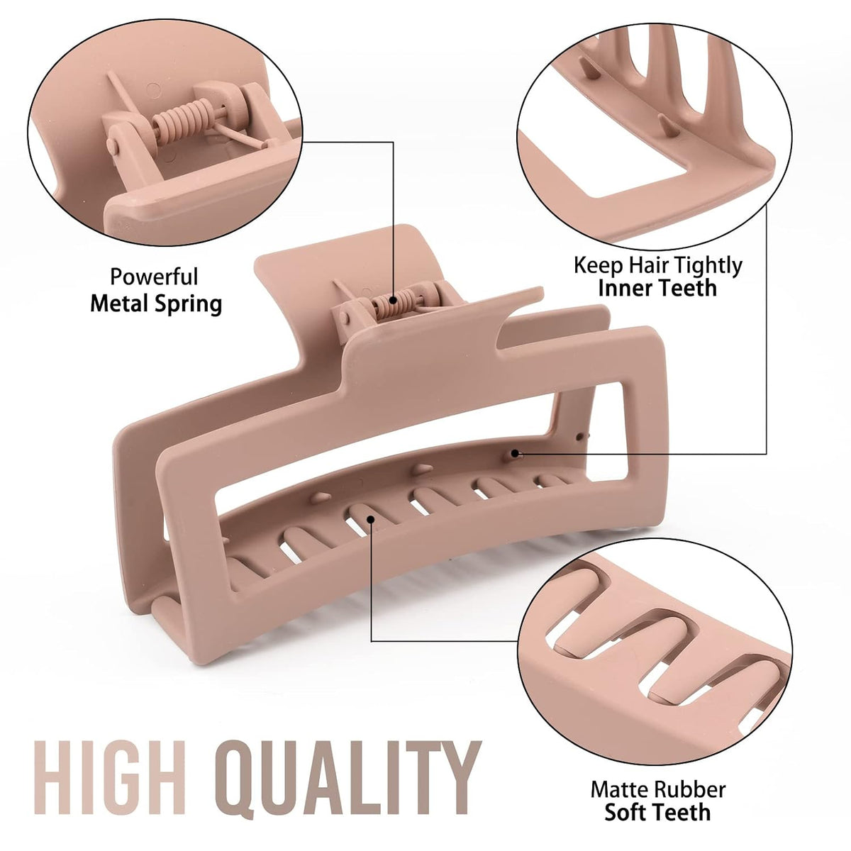 ZYTJ 5 Inche Extra Large Claw Clips for Thick Hair and Long Hair, 4 Pack Xl Jumbo Claw clips, Oversized Matte Non-slip Rectangle Hair Clips for Women, Big Strong Hold Jaw Clip,Neutral Color
