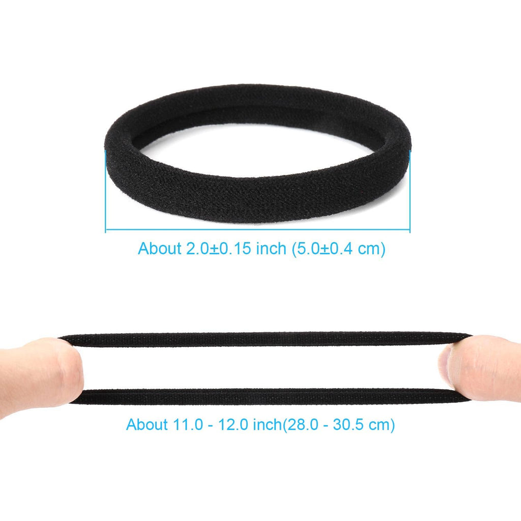 50PCS Black Hair Ties for Women, Cotton Seamless Hair Bands, Elastic Ponytail Holders, No Damage for Thick Hair, 2 Inch in Diameter, by Qarwayoc