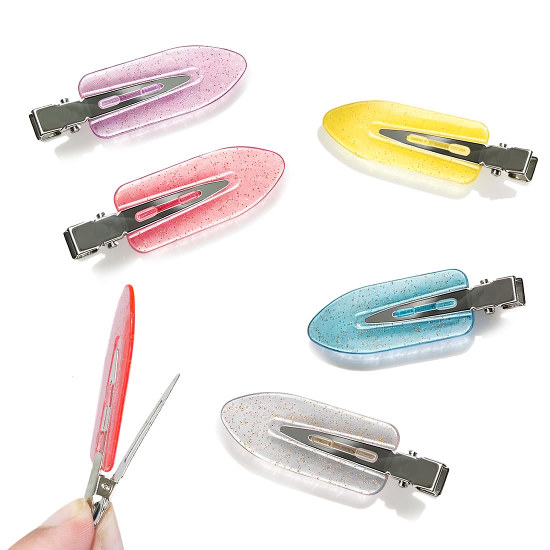 40PCS Transparent Glitter Alligator Sectioning Clips,No Crease Hair Clips for Styling,Non-Slip Salon Hair Clips for Makeup, Bangs, Curling & Face Washing(5-colors)