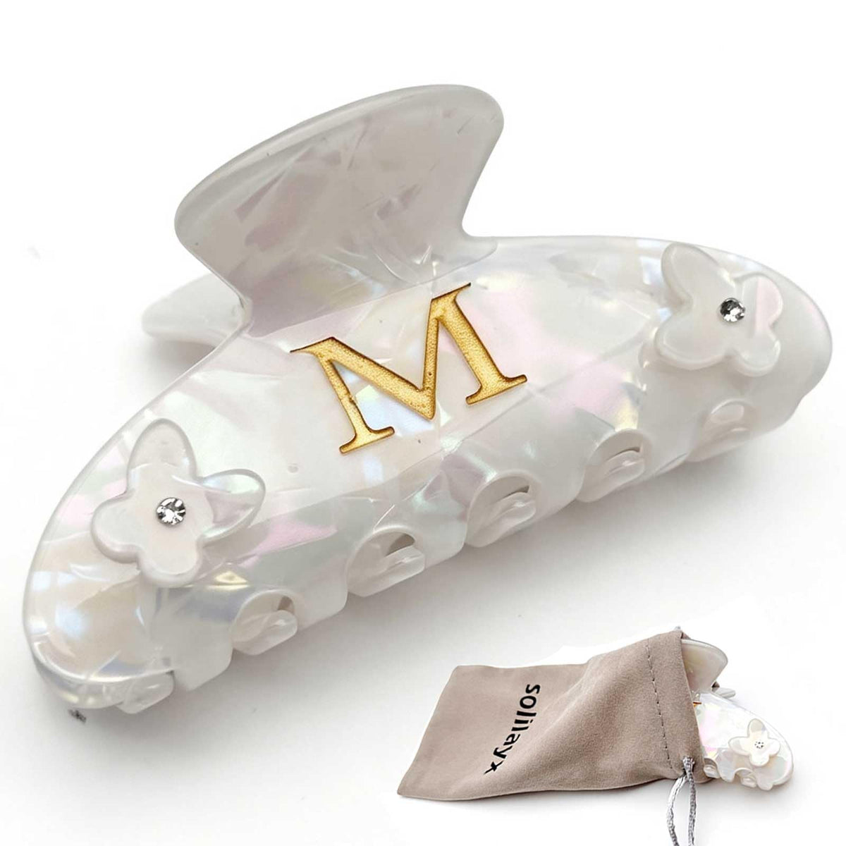 Butterfly Letter M Hair Clips, Personalized Initial Hair Claw for Medium Hair, Strong Acetate Barrettes, Trendy Fashion Accessories Gifts for Women Teen Girls