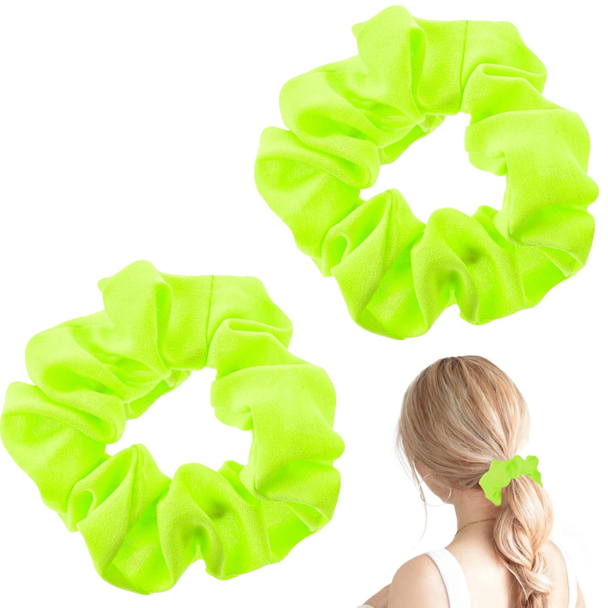 Hot Pink Scrunchie 2PCS Neon Scrunchie 80s Hair Accessories for Women Girl Solid Colors Elastic Hair Ponytail Holder for Party Outfits Workout Costumes and Ponytail Styling (Pink)