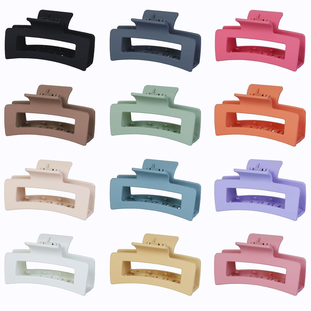 Sisiaipu 12 Pcs Medium Hair Clips, 3.5 Inch, Colorful - Hair Clips for Thick and Thin Hair, Square Claw Clips, Jaw Clips, Bulk Hair Accessories for Women and Girls