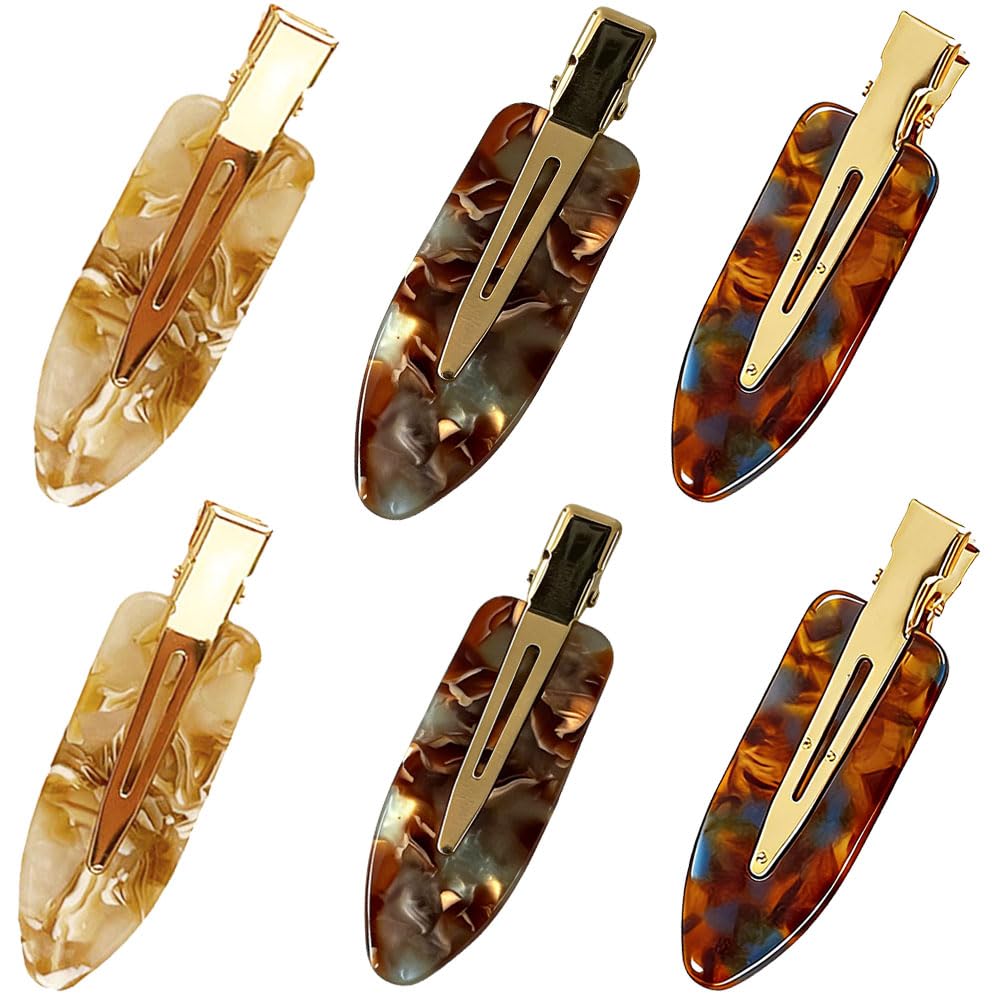 6PCS Creaseless Hair Clips for Women, Cherry No Bend Hair Clip No Crease Recycled Acrylic Barrette Tool for Hairstyle Makeup Face Wash (Terrazzo)