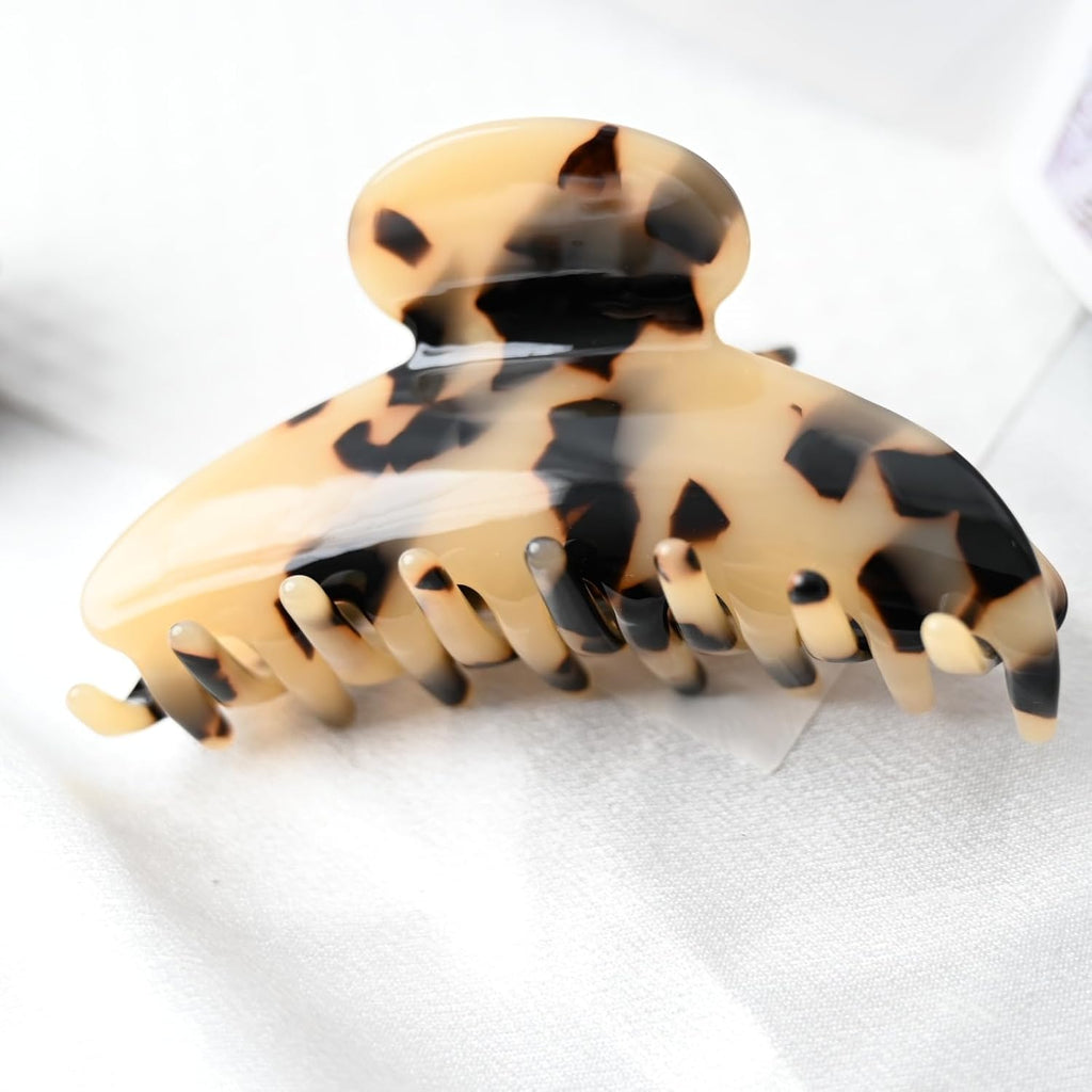 Large Size 3.5" Handmade Celluloid French Design Barrettes Tortoise Shell Claw Fashion Accessories Hair Clip for Women (B)
