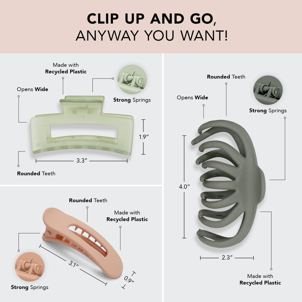 Kitsch Open Shape Assorted Claw Clips, Durable Hair Clips for Women -3 pcs