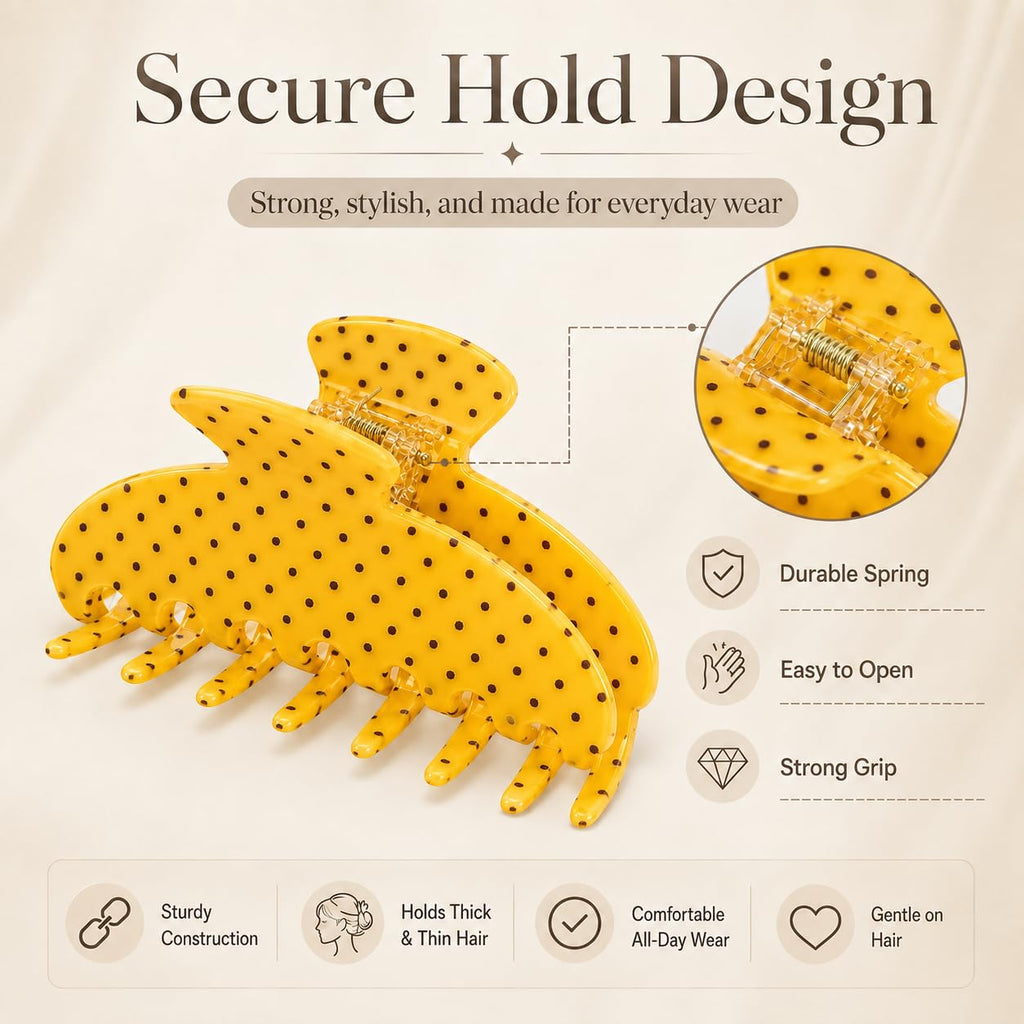 Large Claw Clips | Polka Dot | 3.9-Inch Acrylic, Yellow, 1 Pack