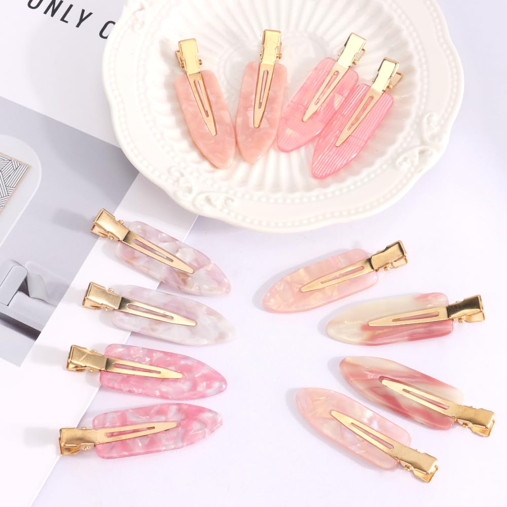 Creaseless Flat Hair Clips No Crease for Women, Non‑Slip No‑Bend Styling Clips for Makeup, Pink, 12 PCS