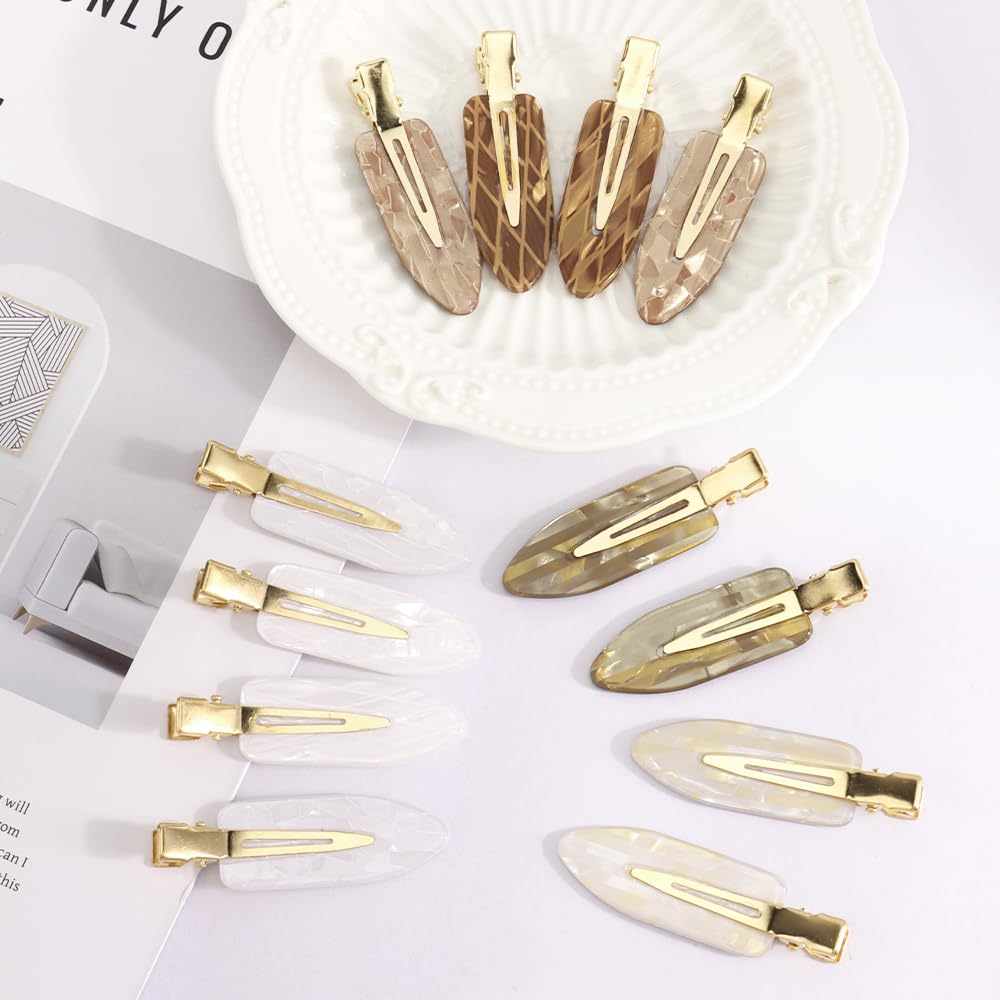 12 PCS No Crease Creaseless No Bend Hair Clips, Neutral Brown Marble Acrylic Non Slip Flat Alligator Sectioning Clips, Makeup Styling Hair Barrettes Hair Accessories for Women Girls