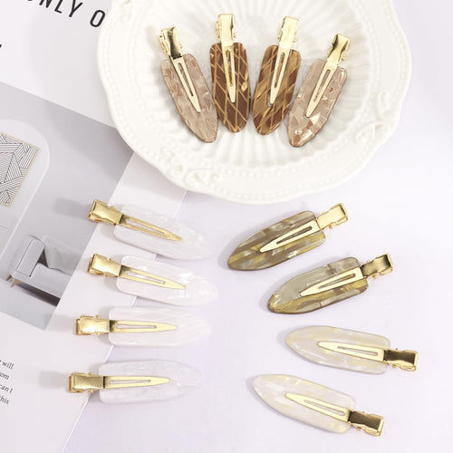 12 PCS No Crease Creaseless No Bend Hair Clips, Neutral Brown Marble Acrylic Non Slip Flat Alligator Sectioning Clips, Makeup Styling Hair Barrettes Hair Accessories for Women Girls