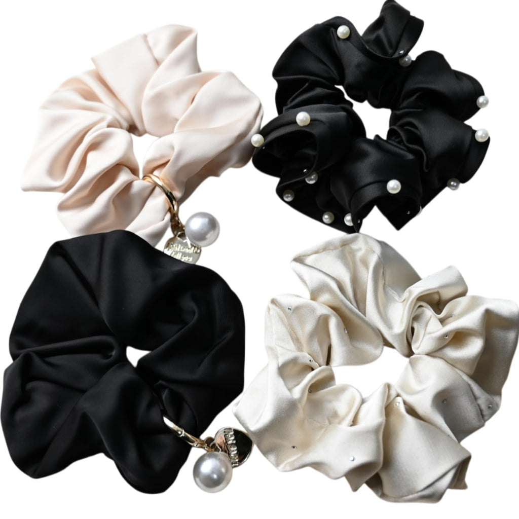 : Chic Striped Hair Scrunchies for Girls and Women，Elastic Hair Bands，for everyday styling，4 in pack，scrunchies (a)