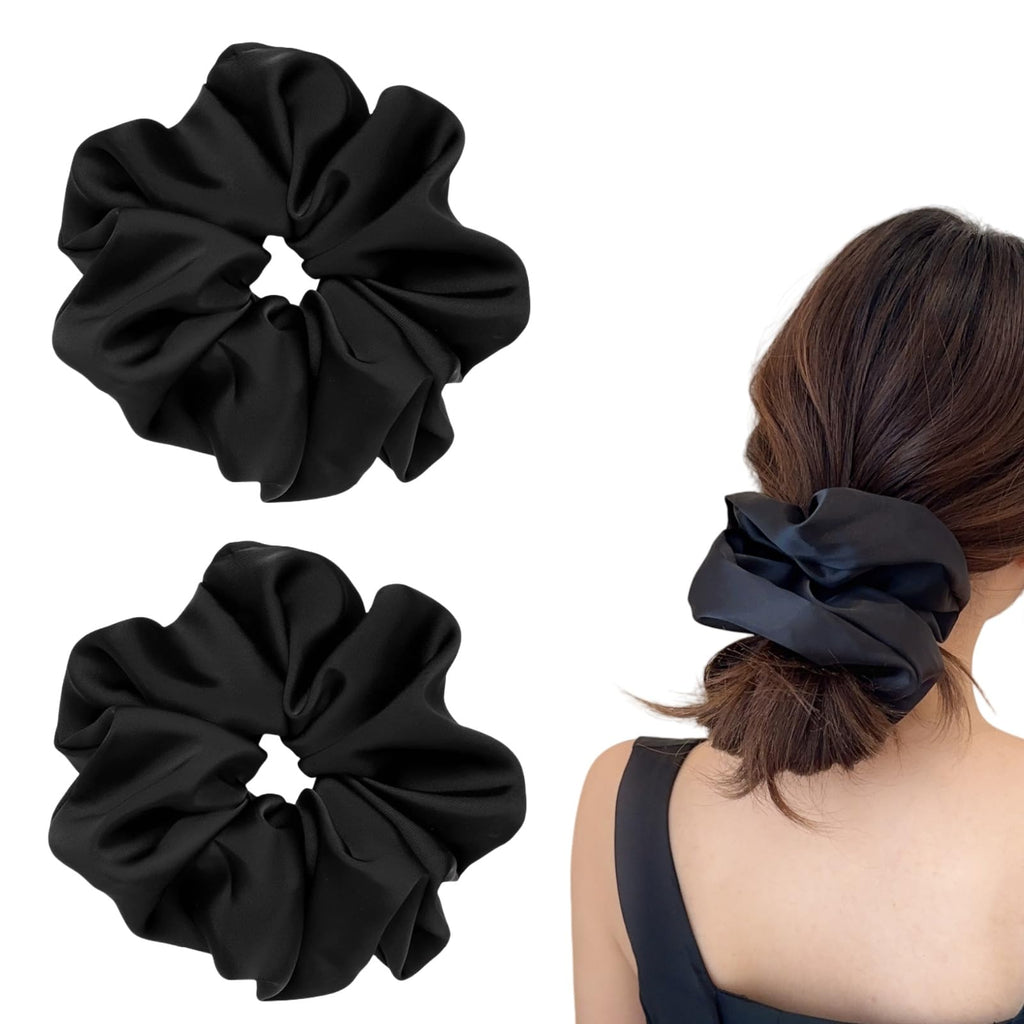 PIDOUDOU 2 Pack Jumbo Satin Silk Scrunchies, 7.5 Inch Hair Ties