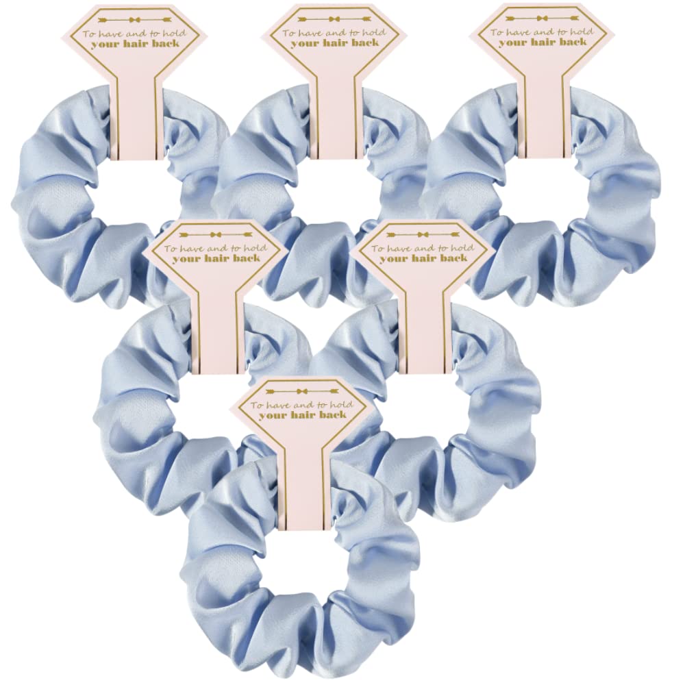 Satin Bridesmaid Scrunchies Bachelorette Hair Ties Set of 6 Bridal Shower No Damage Hairties ideas Gift for Wedding Party Favors Bridesmaid Proposal Gifts (Dusty Blue)