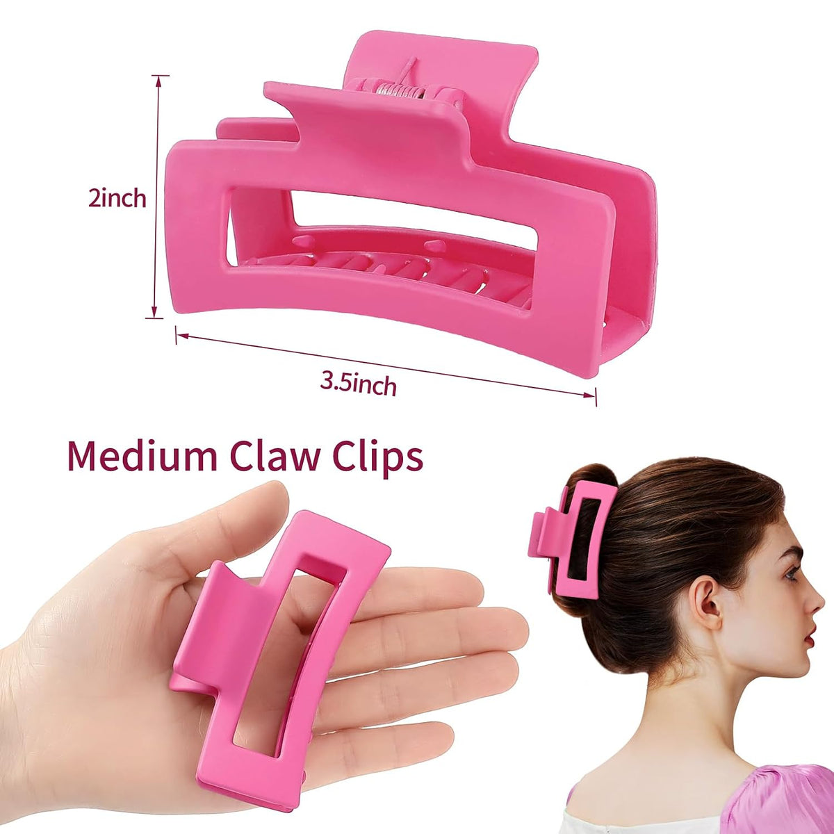 Sisiaipu 3.5 Inch Medium Hair Claw Clips 6 Pack Hair Clips for Women Square Rectangle Claw for Hair Banana Jaw Clips Hair Accessories for Girls (Pink Purple)