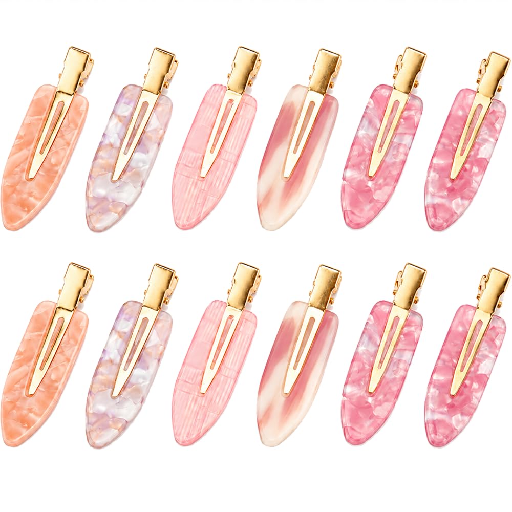 12 Pcs Acrylic No Crease Hair Clips for Women Girls No bend Acrylic Hair Clip for HairStyling Skincare Flat Creaseless Hair Clips for Women Makeup Accessories(White Gold)
