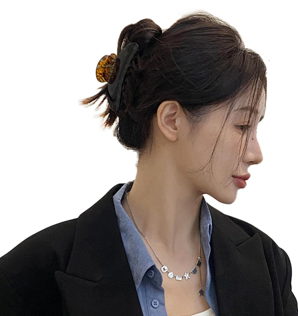 Wenlly large tortoise shell claw clip, 4.1 Inch cellulose acetate hair claw clips, marble non-slip strong hair hold barrettes for women and girls, brown