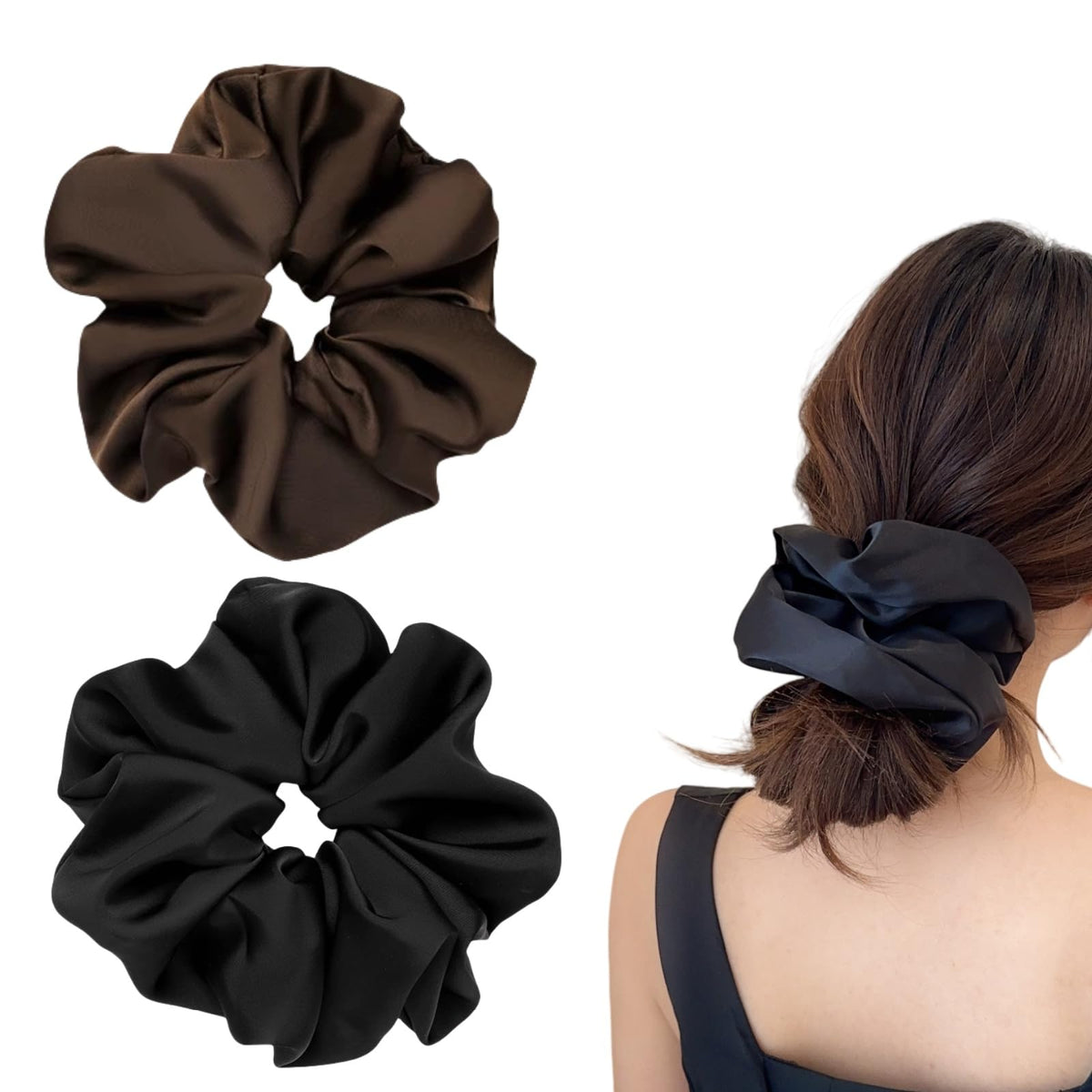 PIDOUDOU 2 Pack Jumbo Satin Silk Scrunchies, 7.5 Inch Hair Ties
