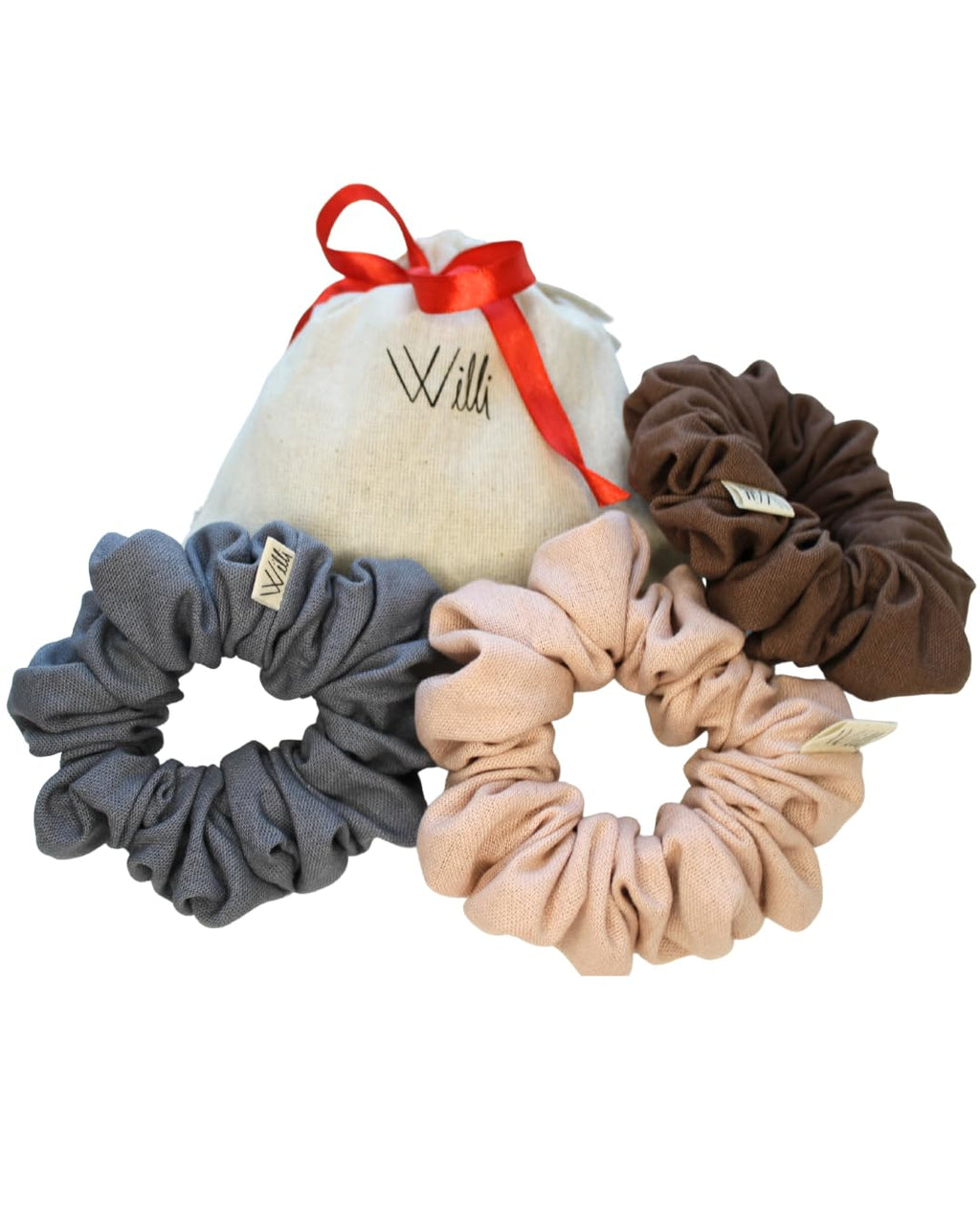 Handmade Linen Scrunchie Bundle for Women – Set of 3 Neutral Hair Ties – 100% Linen Fabric, Gentle on Hair, Woman Gift Set (Tierra)