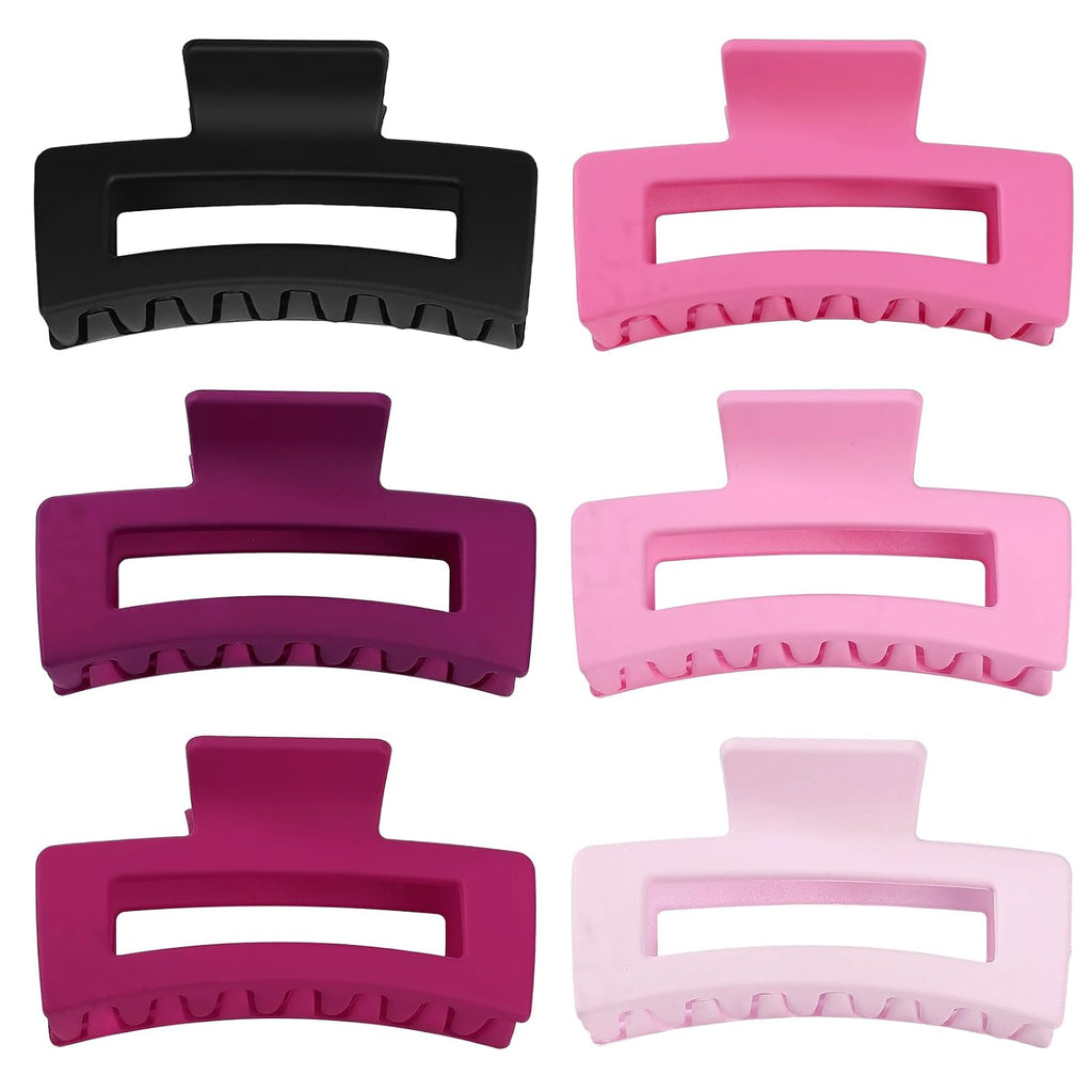 Sisiaipu 3.5 Inch Medium Hair Claw Clips 6 Pack Hair Clips for Women Square Rectangle Claw for Hair Banana Jaw Clips Hair Accessories for Girls (Pink Purple)