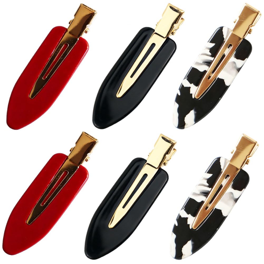 6PCS Creaseless Hair Clips for Women, Cherry No Bend Hair Clip No Crease Recycled Acrylic Barrette Tool for Hairstyle Makeup Face Wash (Terrazzo)