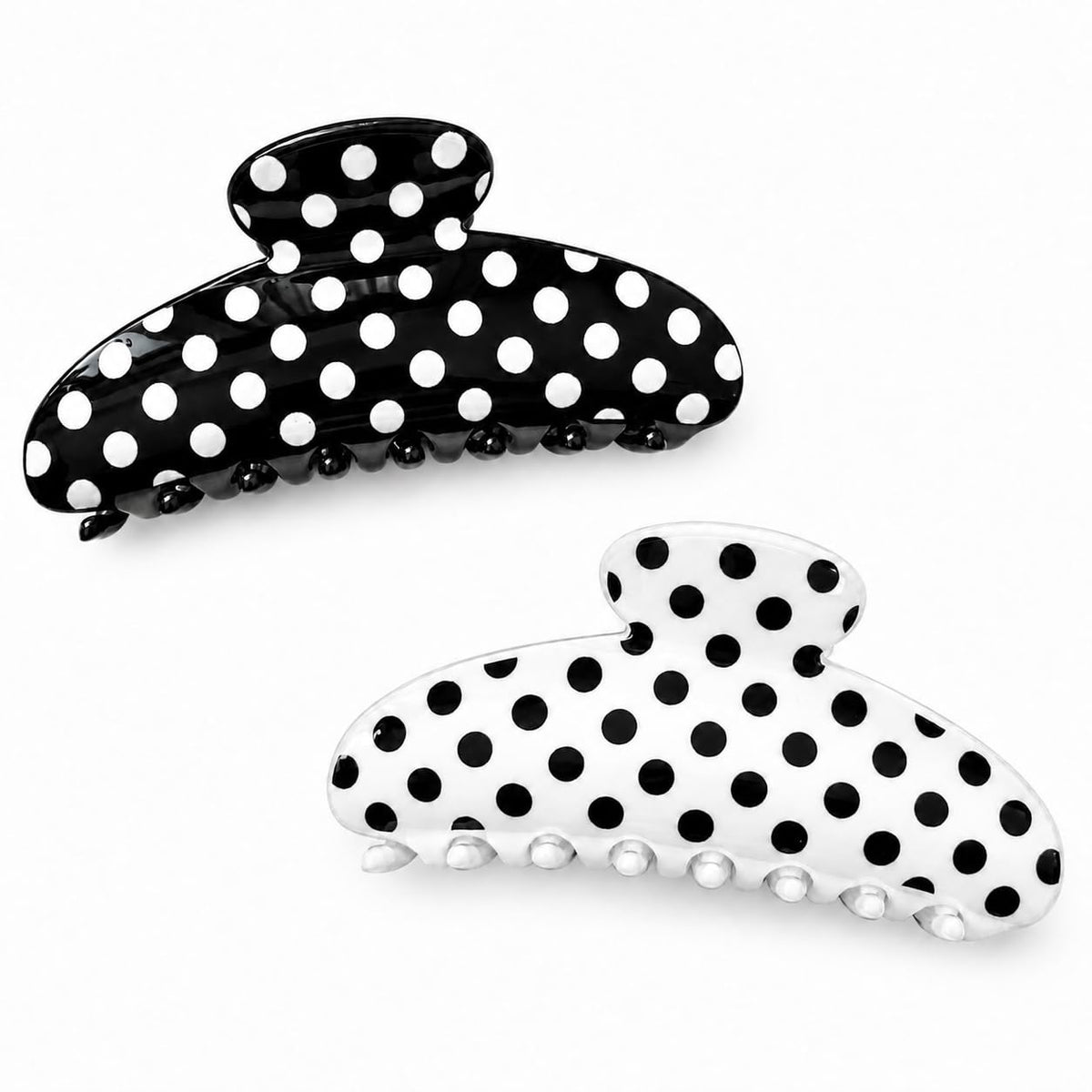 Claw Clips for Thick Hair | Polka Dot All Styles | Secure Grip, White, 1 Pack