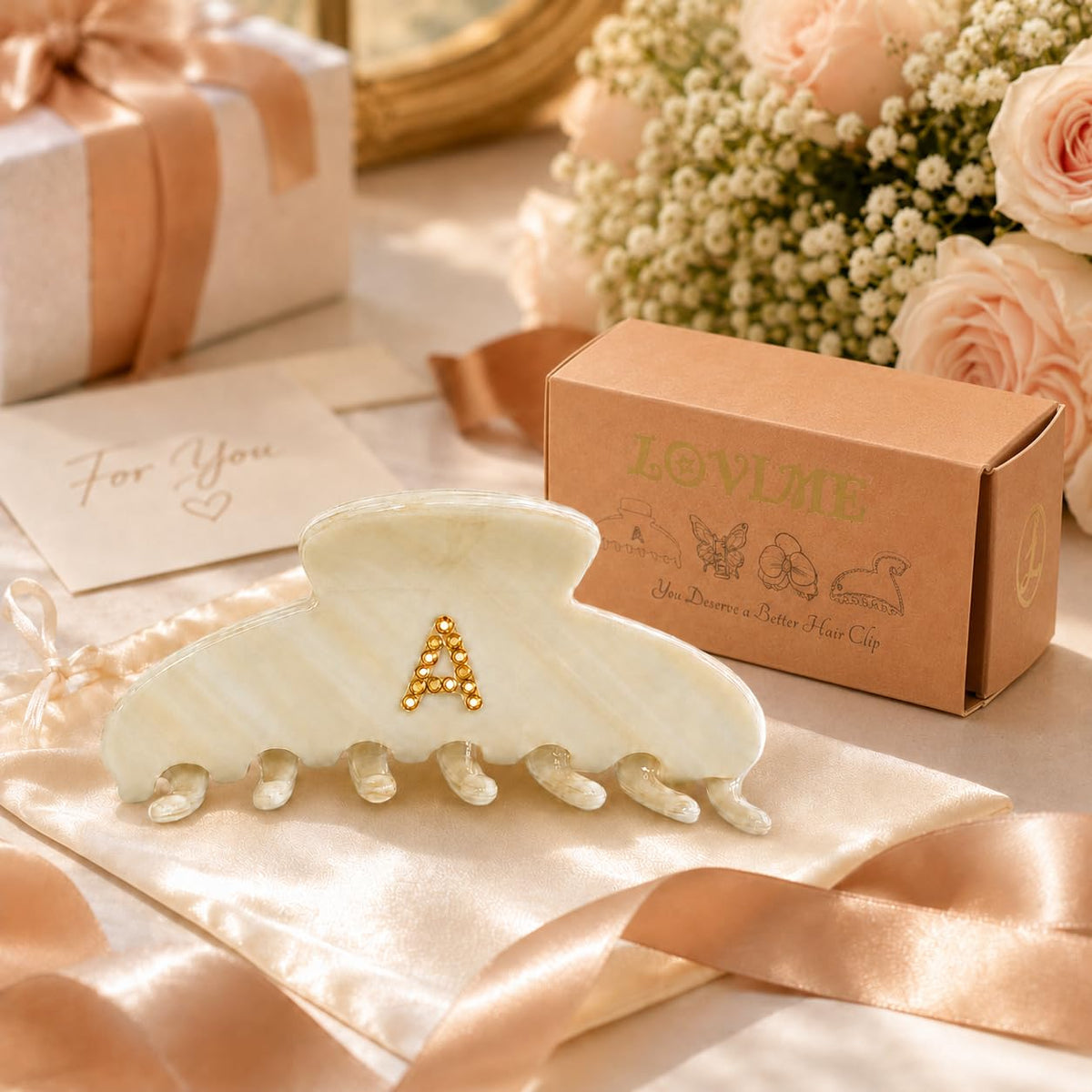 Initial A Acetate Claw Clip for Women, 4.3 Inch Strong Hold for Fine Hair