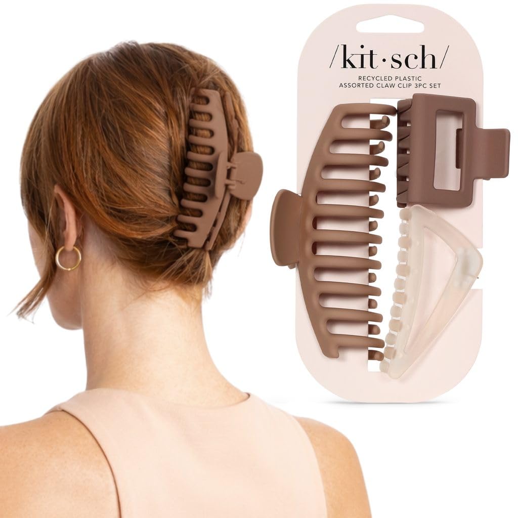 Kitsch Open Shape Assorted Claw Clips, Durable Hair Clips for Women -3 pcs