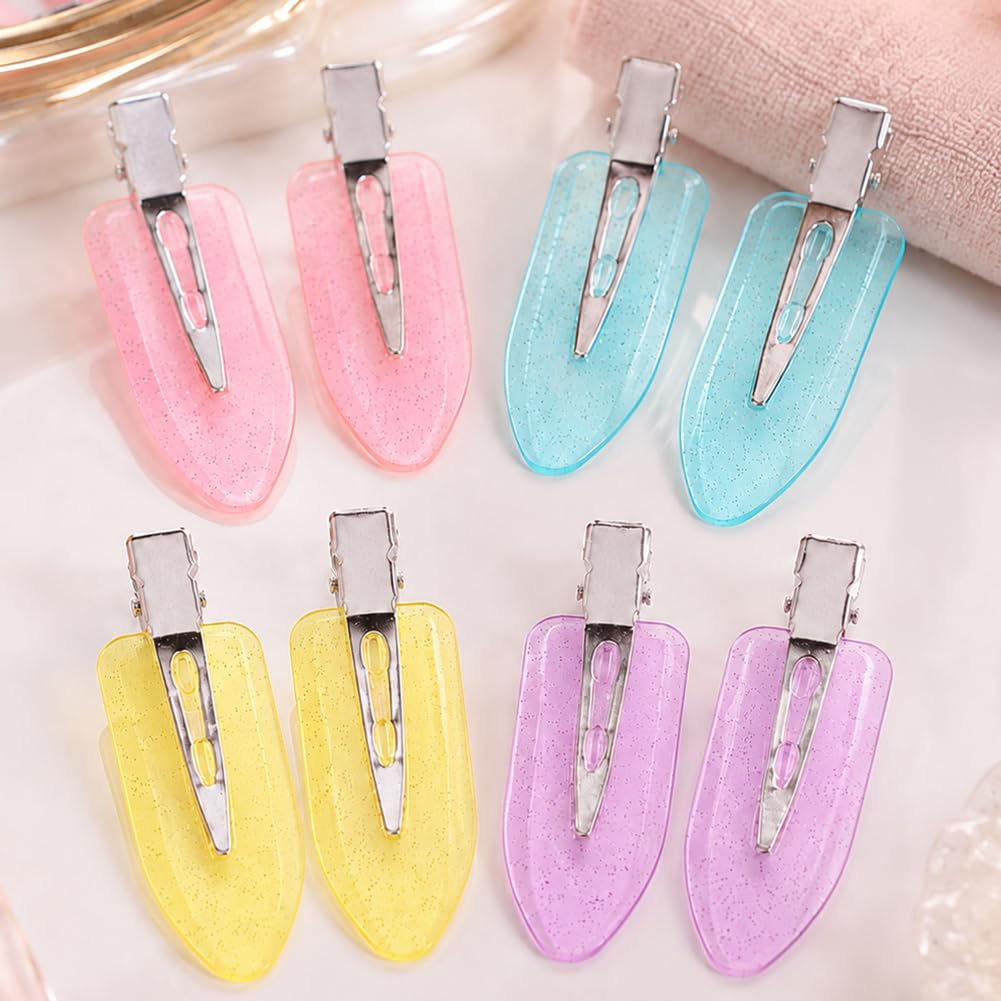 8 Pcs No Crease Hair Clips – Creaseless Flat Clips for Makeup and Styling, Gold Metal Handles No Bend Design, Holds Bangs During Skin Care, Daily Styling & Getting Ready-Pink,Blue,Yellow,Purple